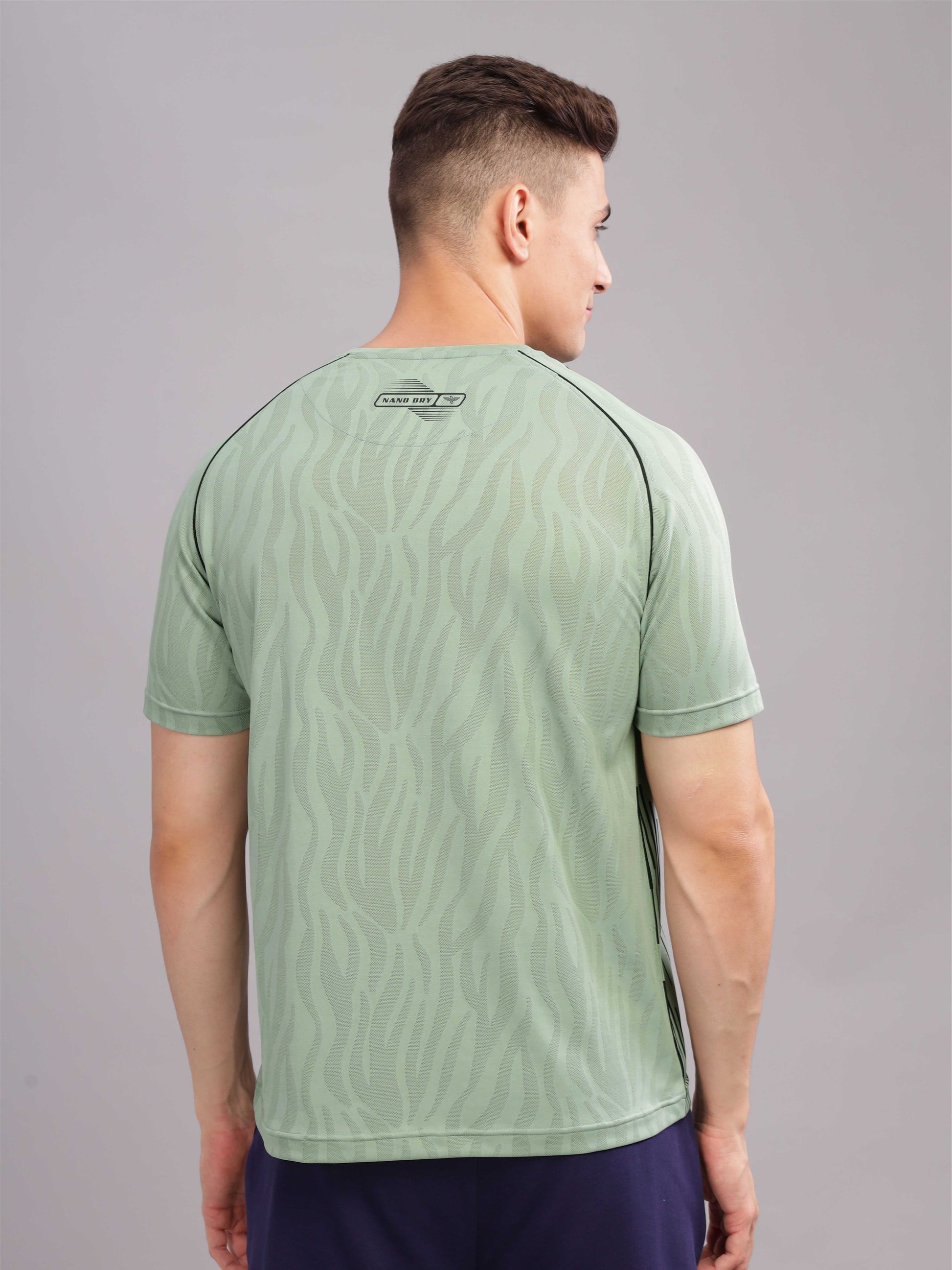Misty Green Printed Active Round Neck T Shirts for Men