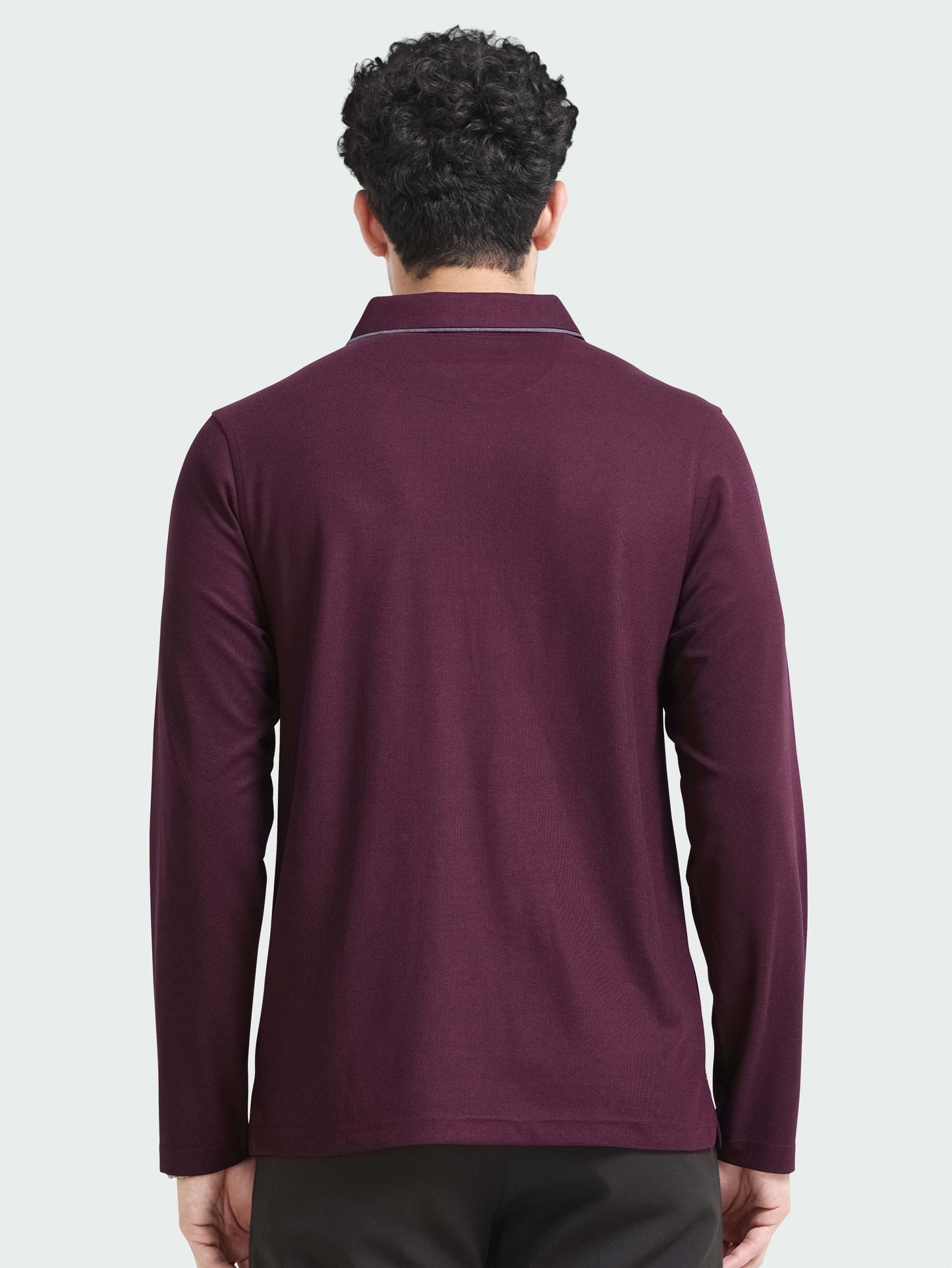 Raspberry Melange Zipper Full Sleeve Polo Tshirt For Men