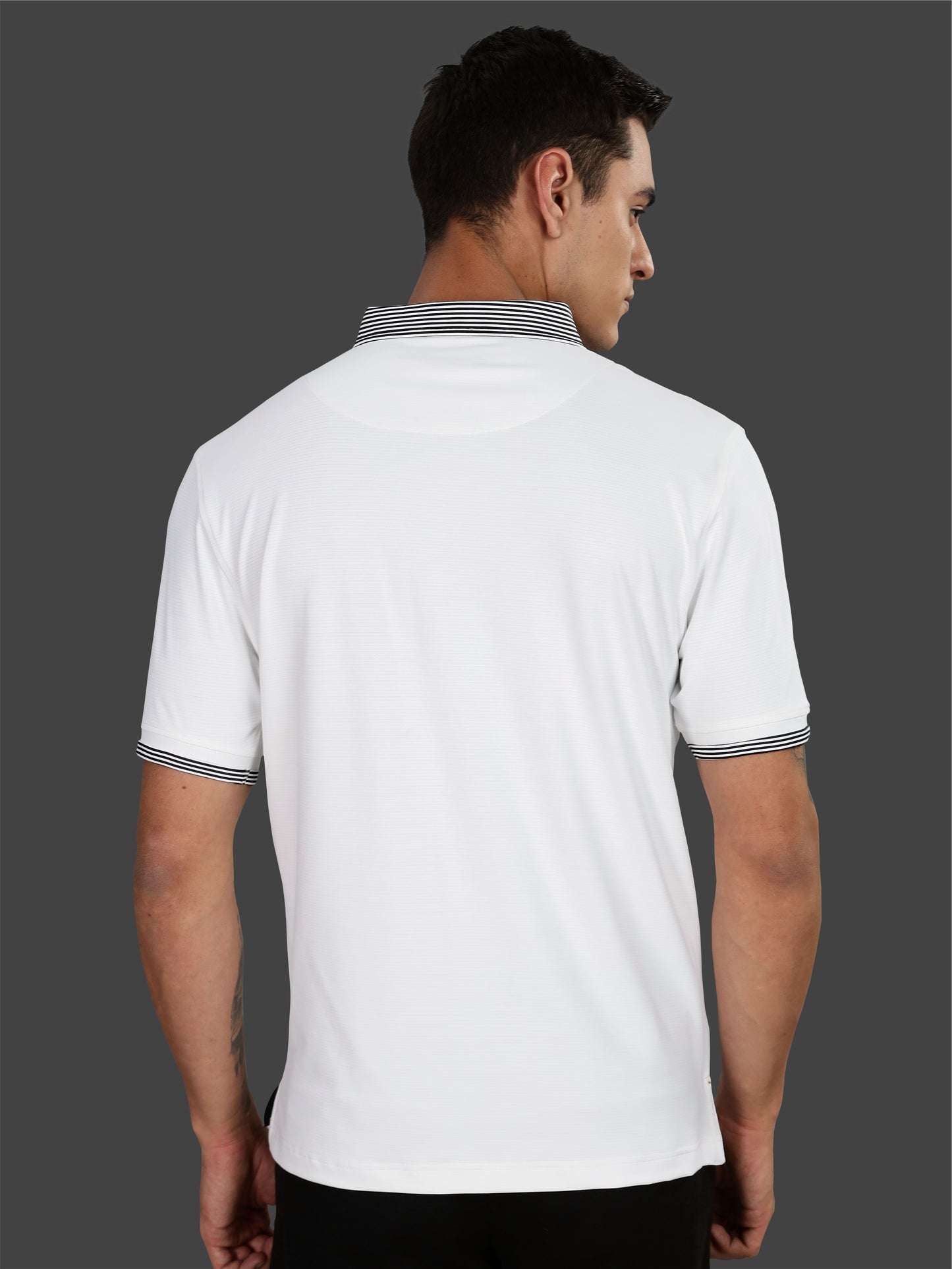 Men Premium Ultra Stripes Polo T-Shirt - White | Feather Touch Feel | Light Weight | Stretchable | Sustainable