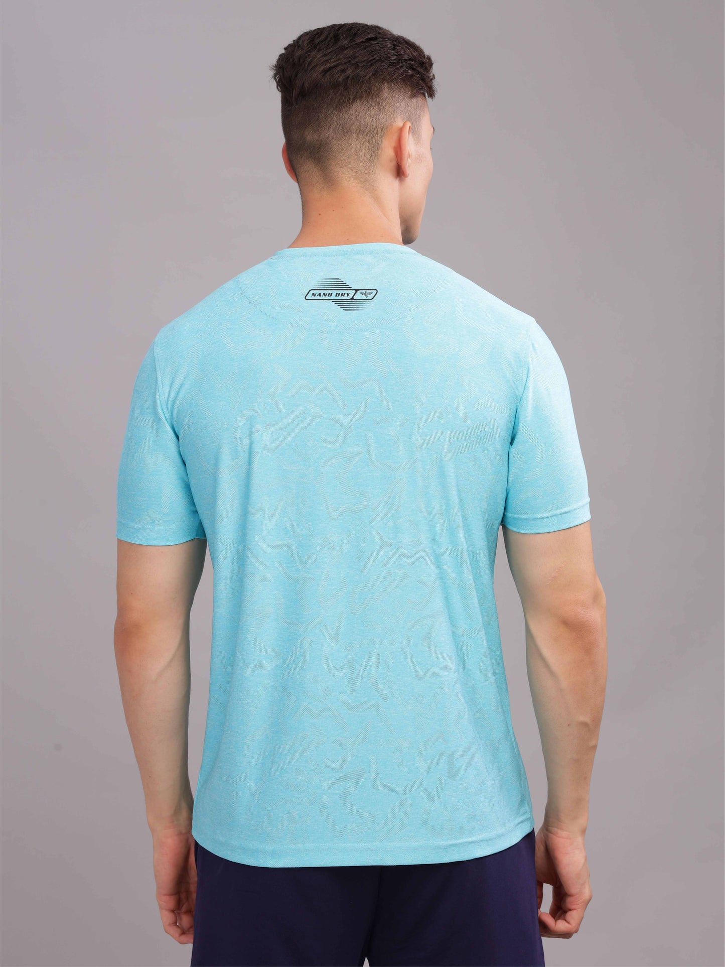 Turquoise Mens Printed Round Neck Active Wear T-Shirt