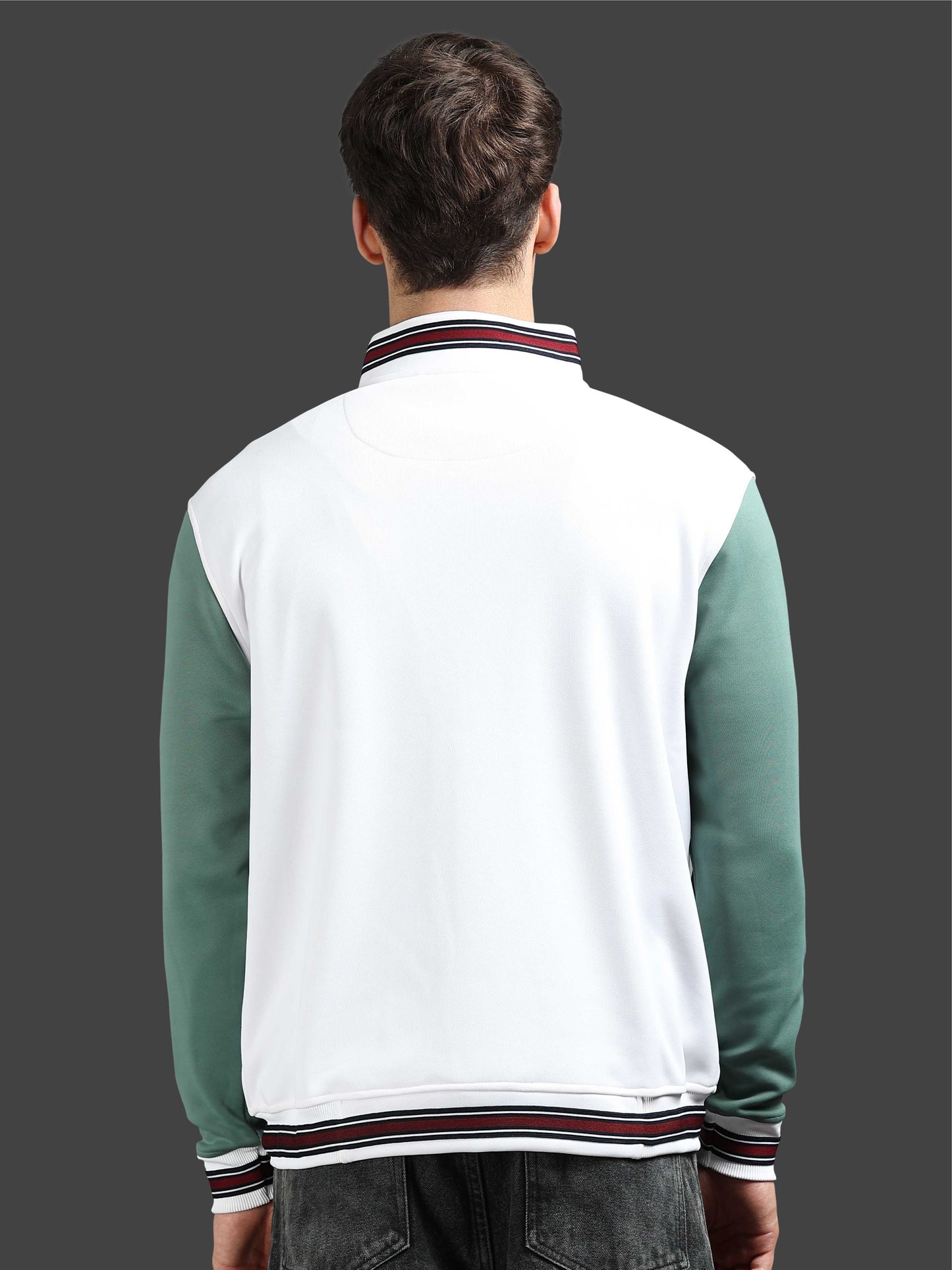 Men Varsity Jacket White & Green | Regular Fit | Feather Touch Feel | Warm |