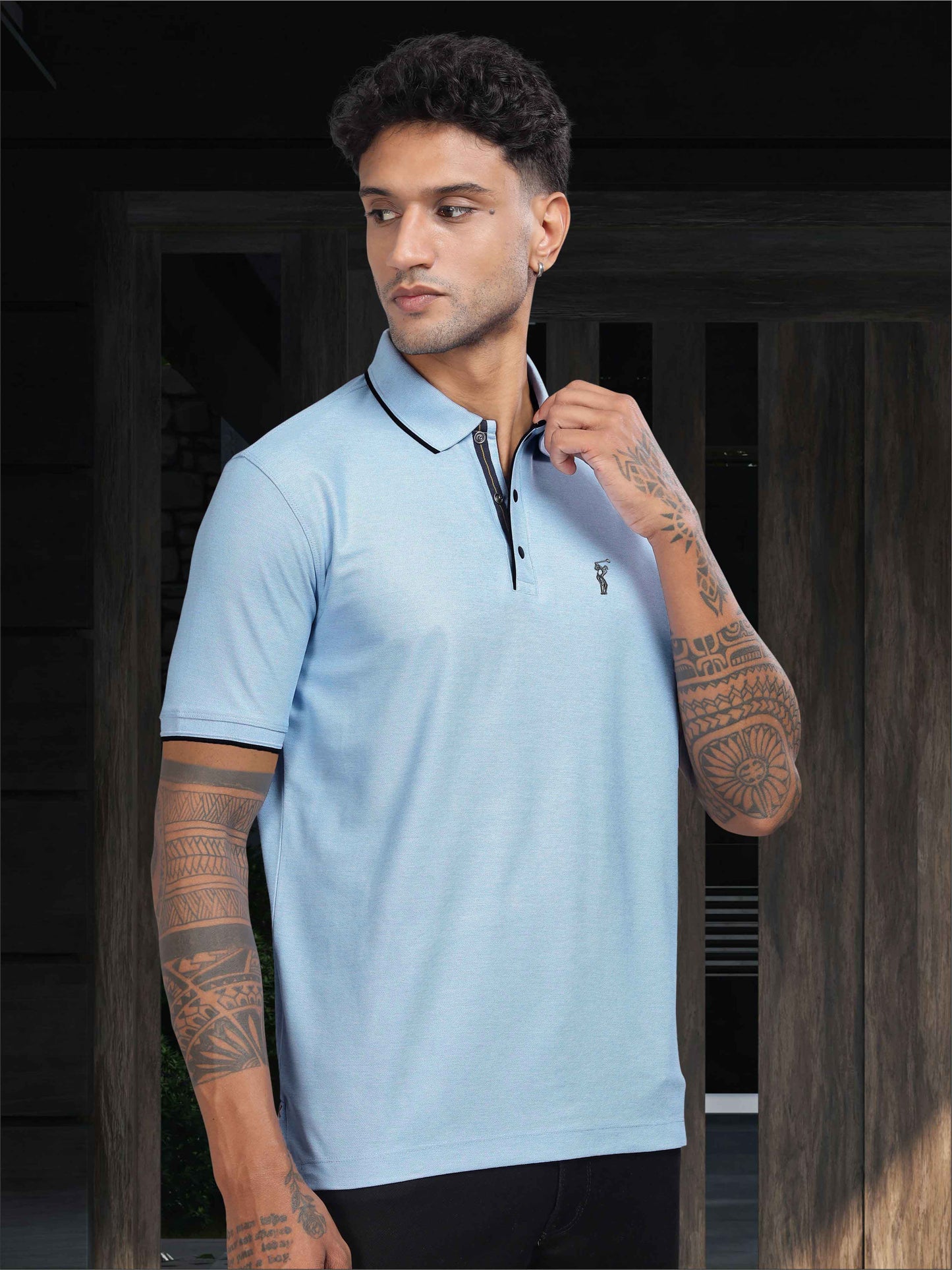 Sky Blue Men's Tipping Polo T Shirt