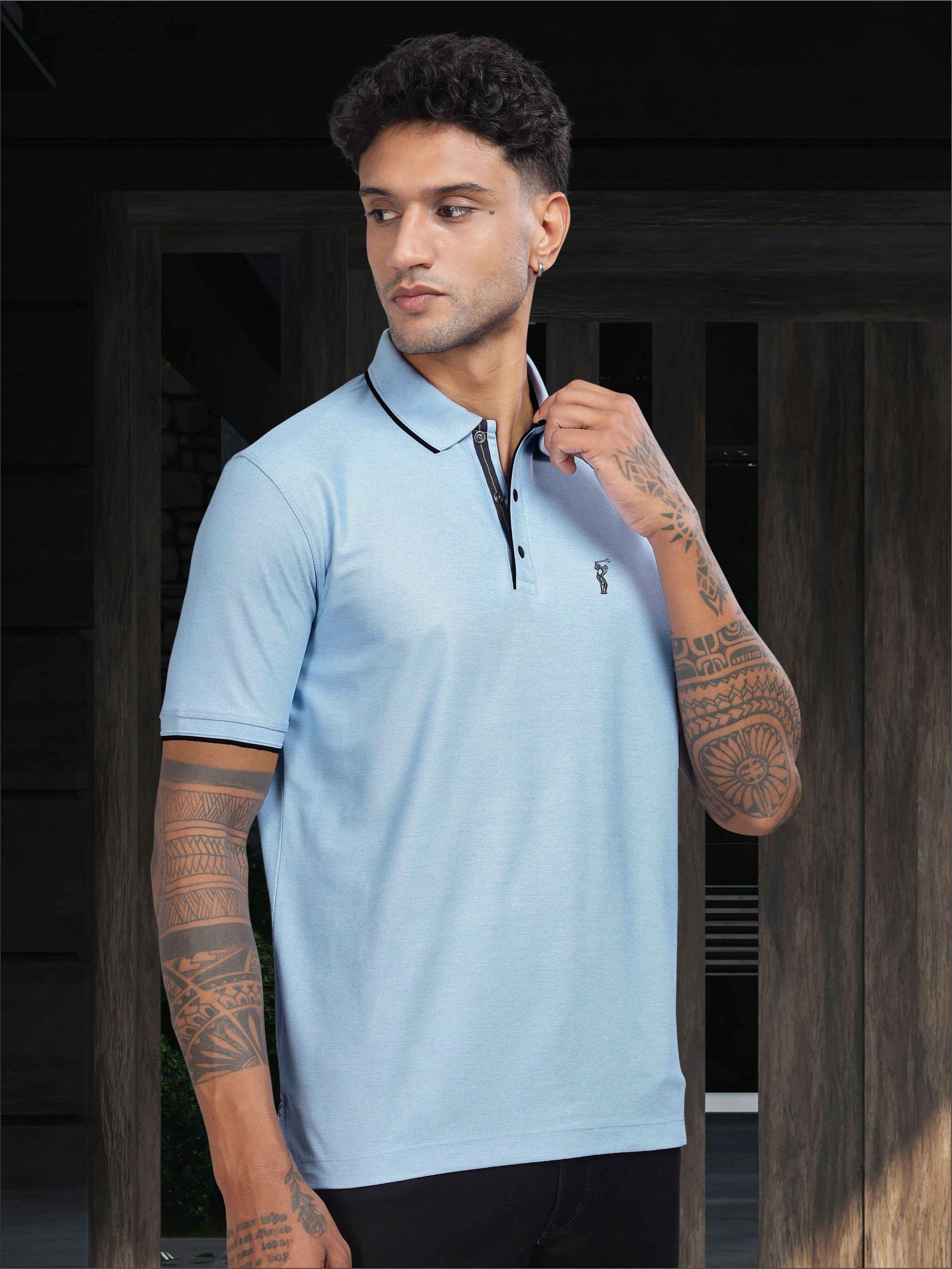 Sky Blue Men's Tipping Polo T Shirt