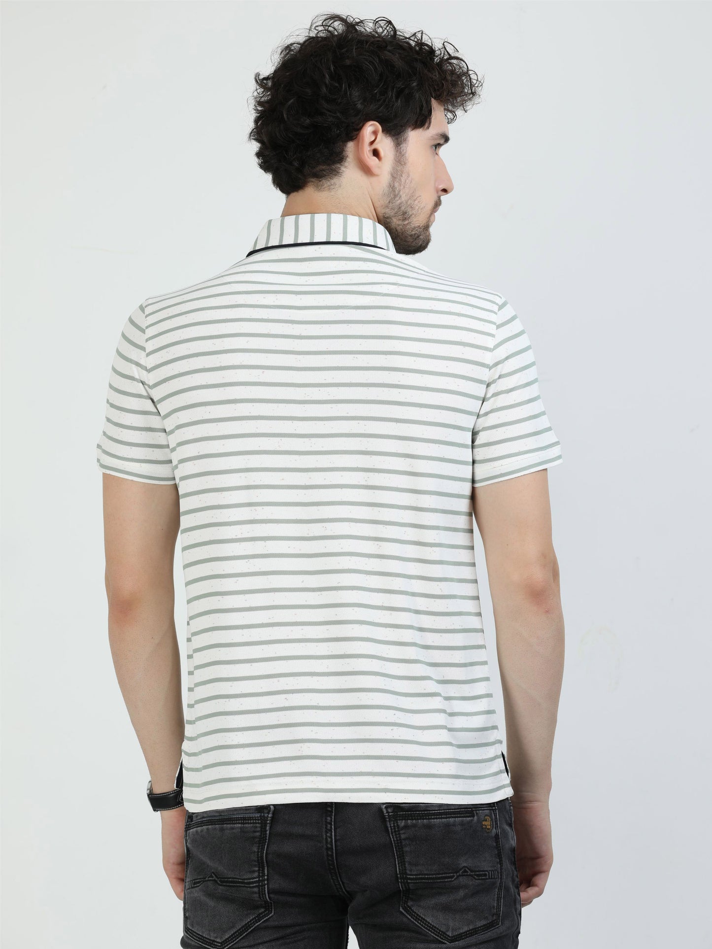 Pastel Green Mens Rolex Stripes Polo T-Shirt