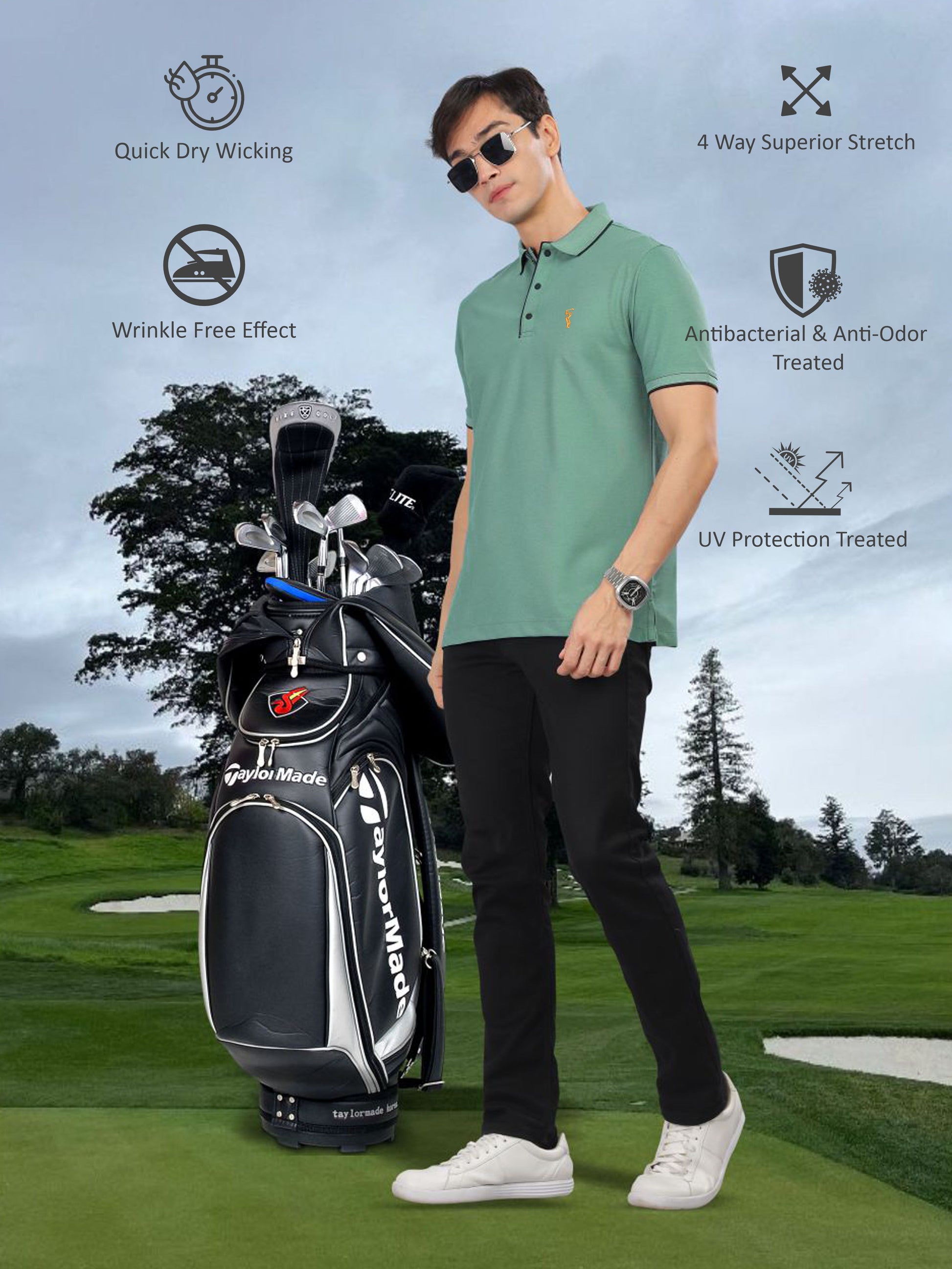 Aqua Green Men's Tipping Polo T-Shirt 