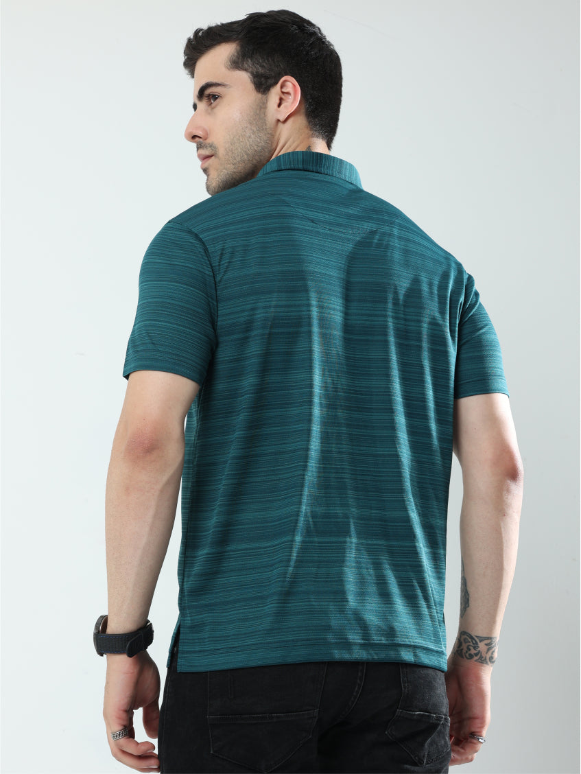 Peacock Green Men's Barcode Polo T Shirt