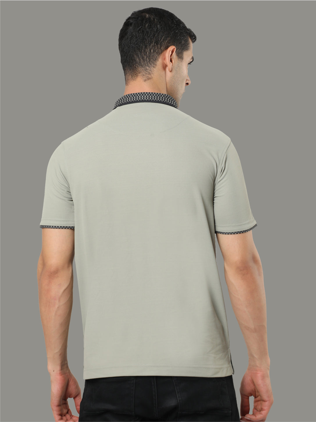 Moose Grey Men's Jacquard Collar Polo T-Shirt | Quick Dry | Stretchable | UV Protected | Wrinkle & Odour-Free