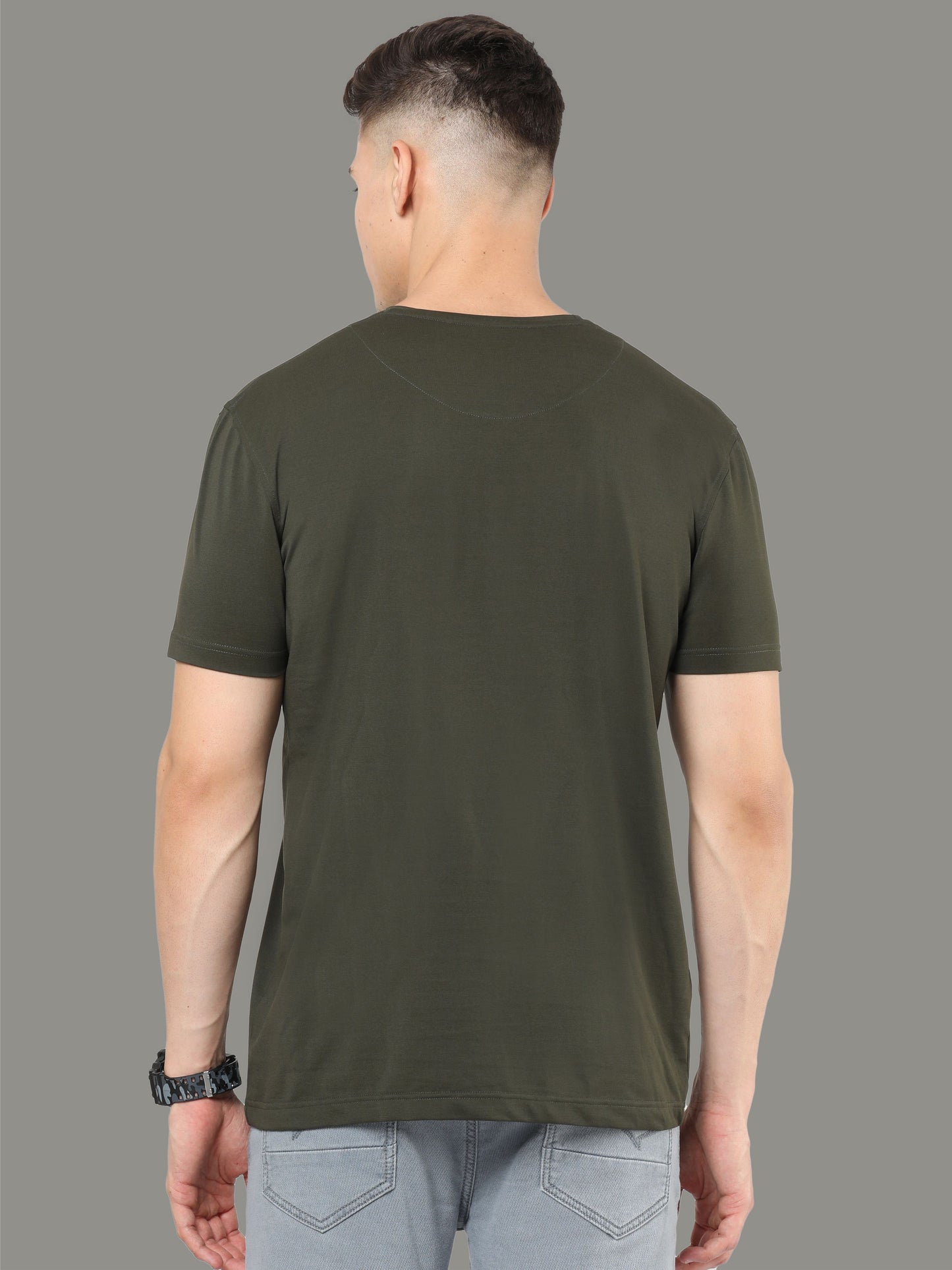 Olive Green Men's Crew Neck T-Shirts Tribal