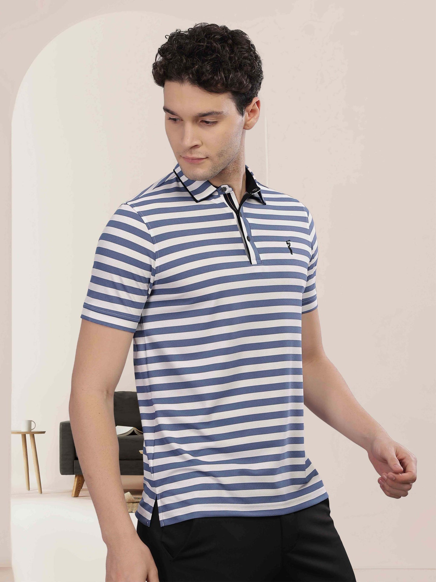 Deep Purple Men's Stripes Polo T-Shirt | Quick Dry | Stretchable | UV Protected | Wrinkle & Odour-Free
