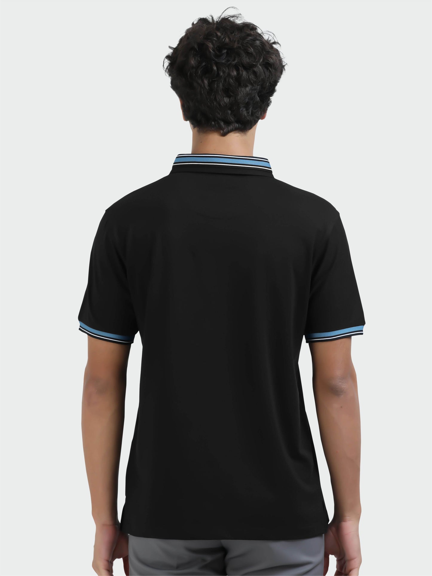 Black Mens Zipper Polo T-Shirt | Wrinkle-Free | Quick Dry |  Odour-Free | Stretchable | UV Protected