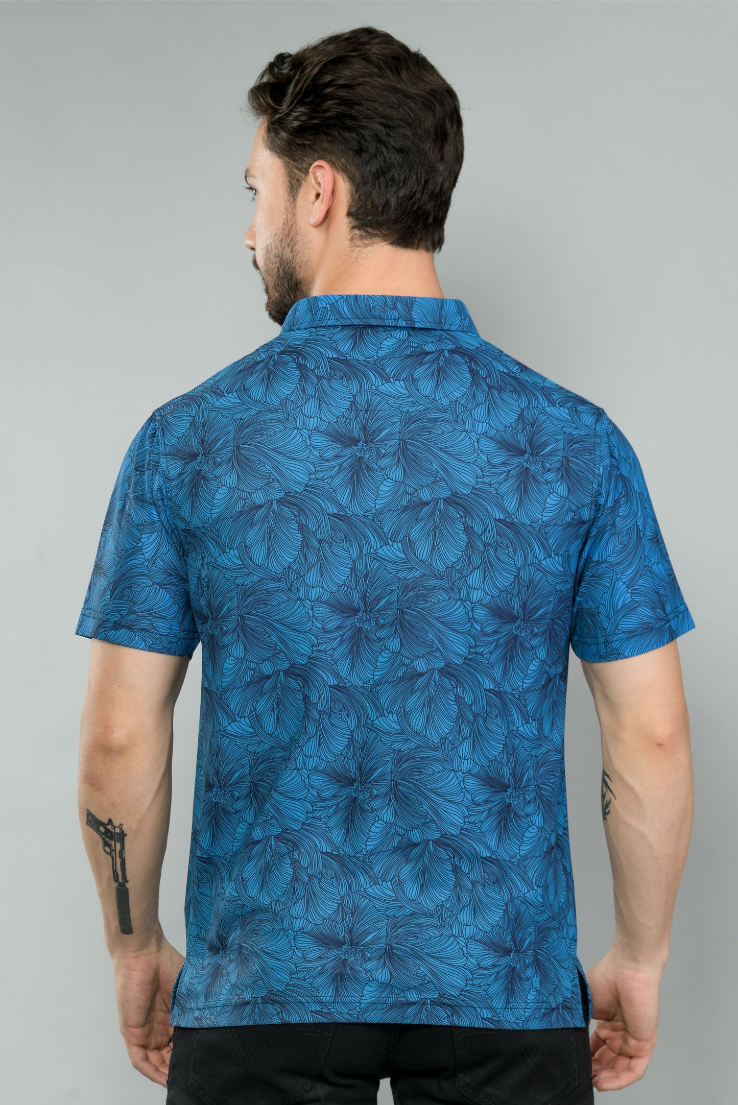 Blue Men's Floral Print Golf Polo T-Shirts | Quick Dry | Stretchable | UV Protected | Wrinkle & Odour-Free