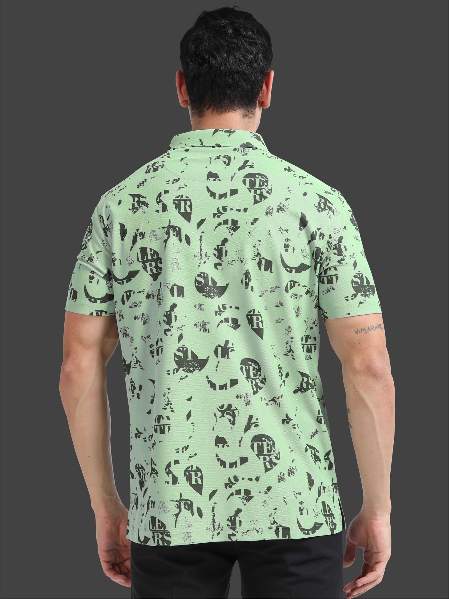 Camstel Green Printed Polo T Shirt for Men 
