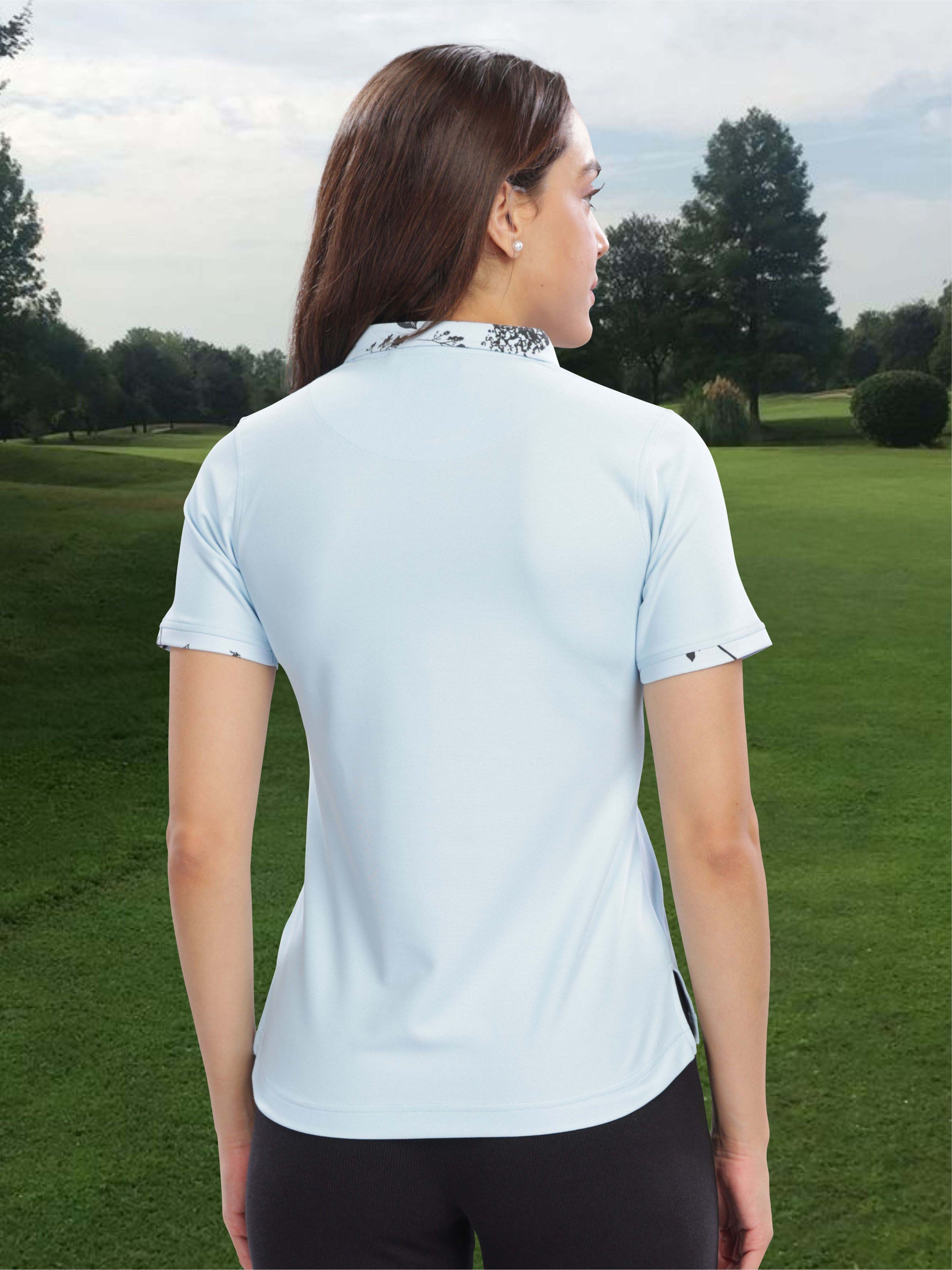 Ice Blue Women's Jacquard Polo Collar T Shirt