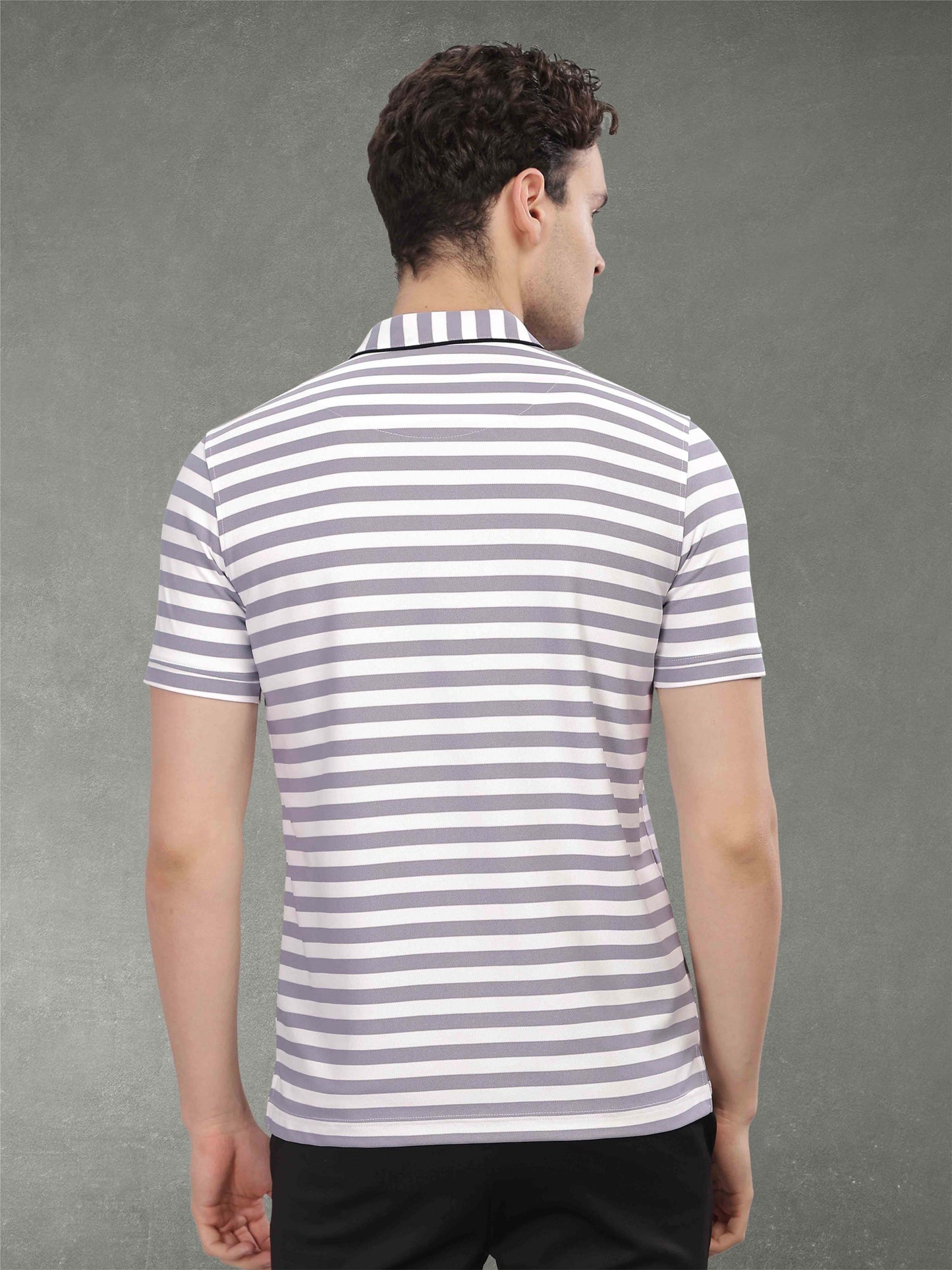 Purple Men's Stripes Polo T-Shirt | Quick Dry | Stretchable | UV Protected | Wrinkle & Odour-Free
