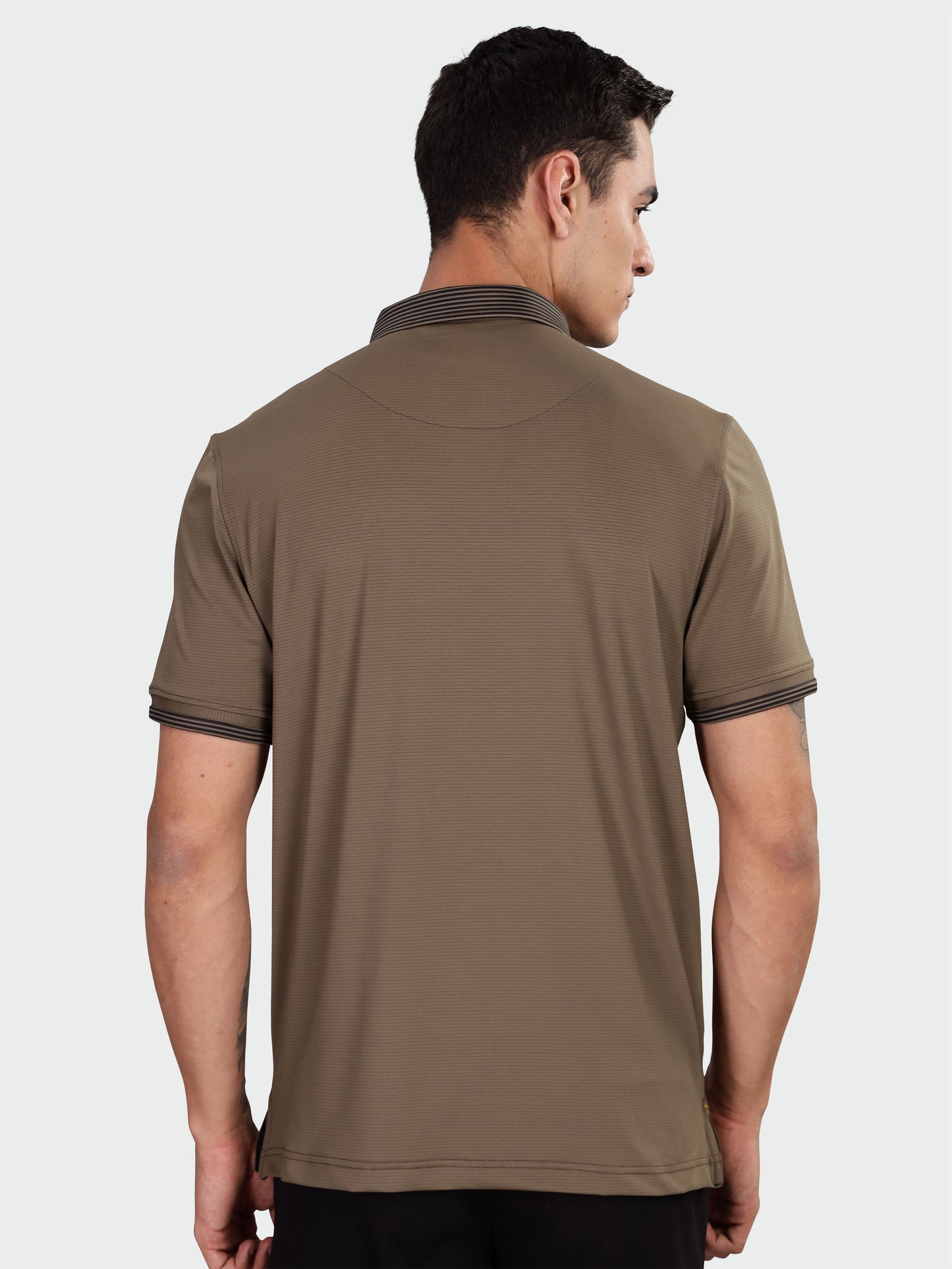 Men Premium Ultra Stripes Polo T-Shirt - Coffee Dust | Feather Touch Feel | Light Weight | Stretchable | Sustainable