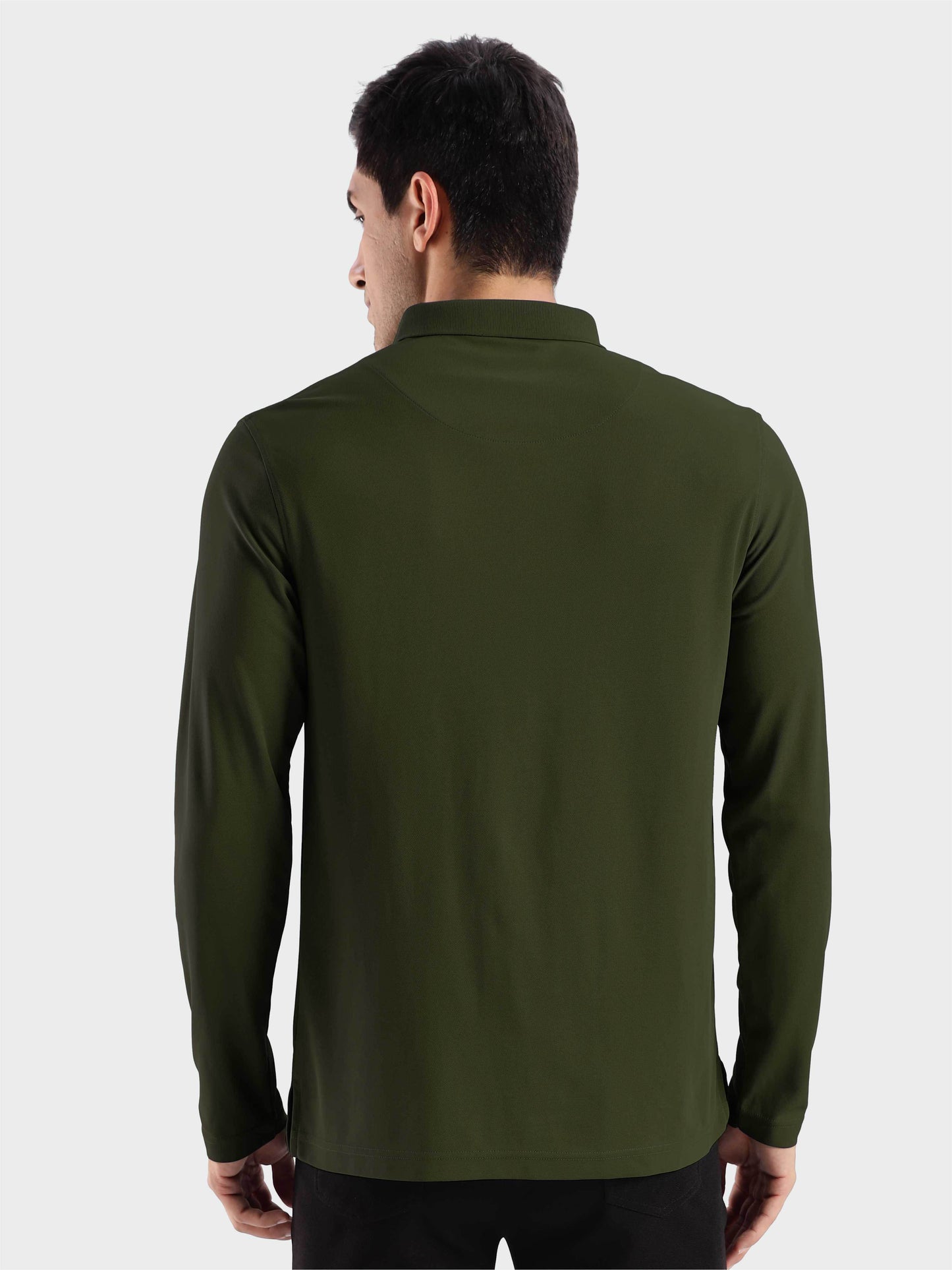 Men's Full Sleeve Polo T-Shirt-Olive Green| Feather Touch Feel | Odour Resistant | Wrinkle Free | Quick Dry | Stretchable | Anti-Static | UV Resistance |