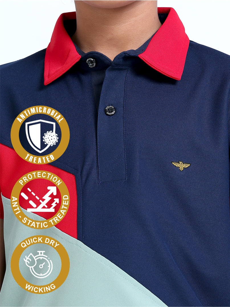 Navy Blue Cross Panel Boy's Polo T-Shirt