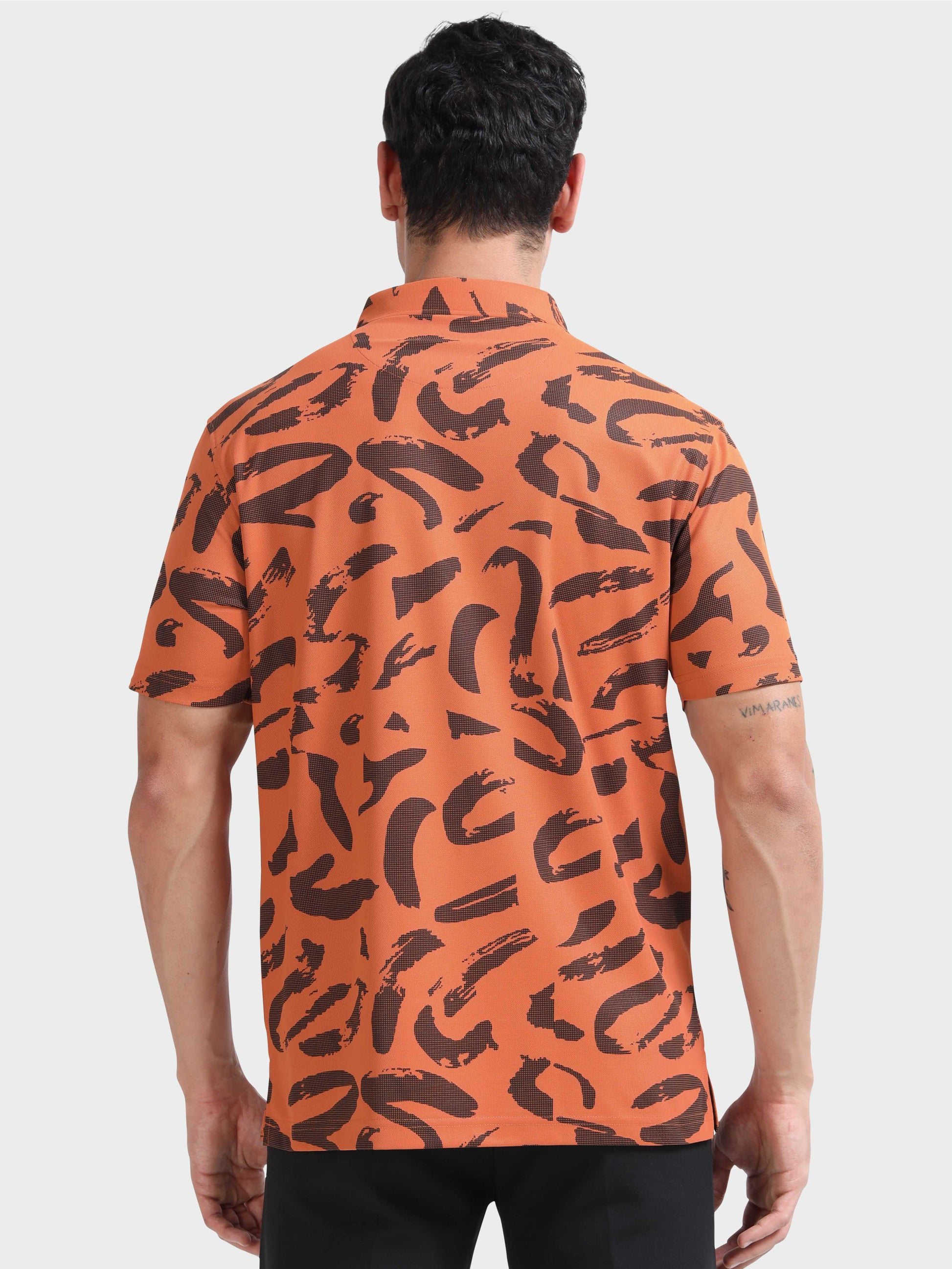 Orange Camousquare Printed Polo T Shirt for Men