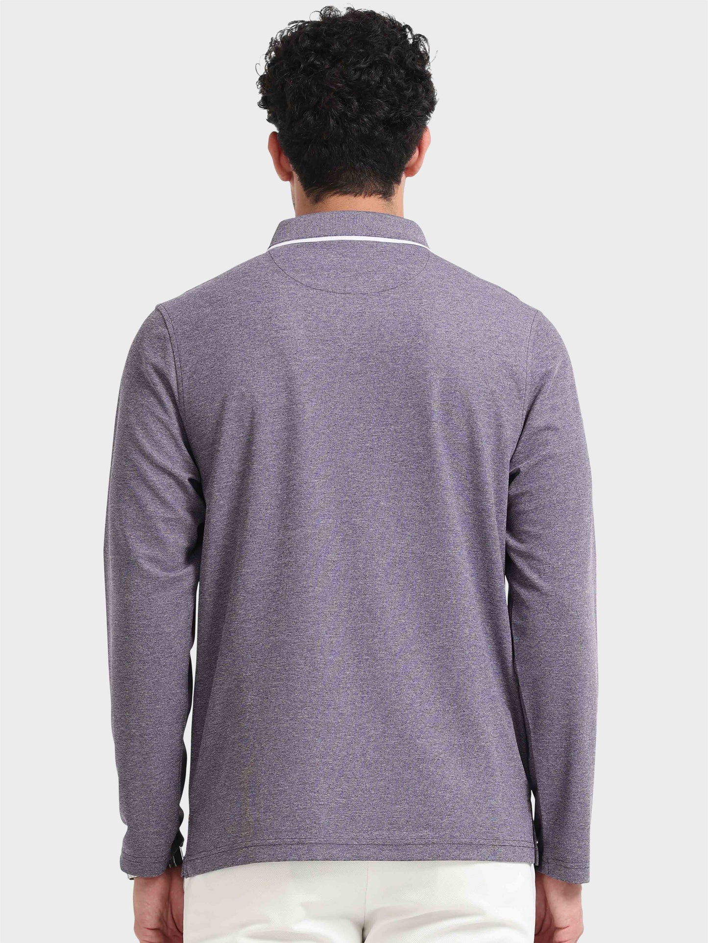 Purple Melange Zipper Full Sleeve Polo Tshirt For Men