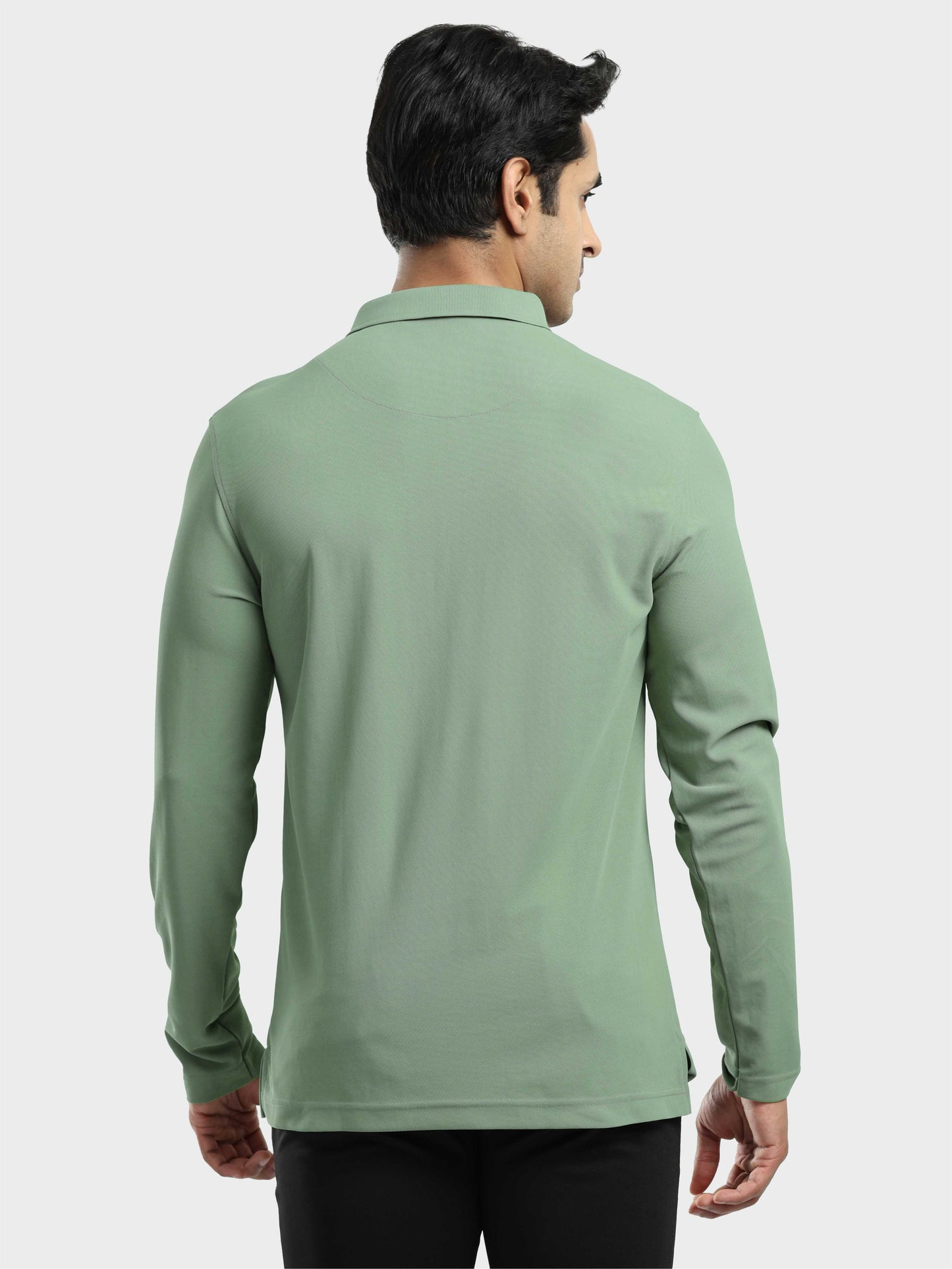 Men's Full Sleeve Polo T-Shirt - Misty Green | Feather Touch Feel | Odour Resistant | Wrinkle Free | Quick Dry | Stretchable | Anti-Static | UV Resistance |