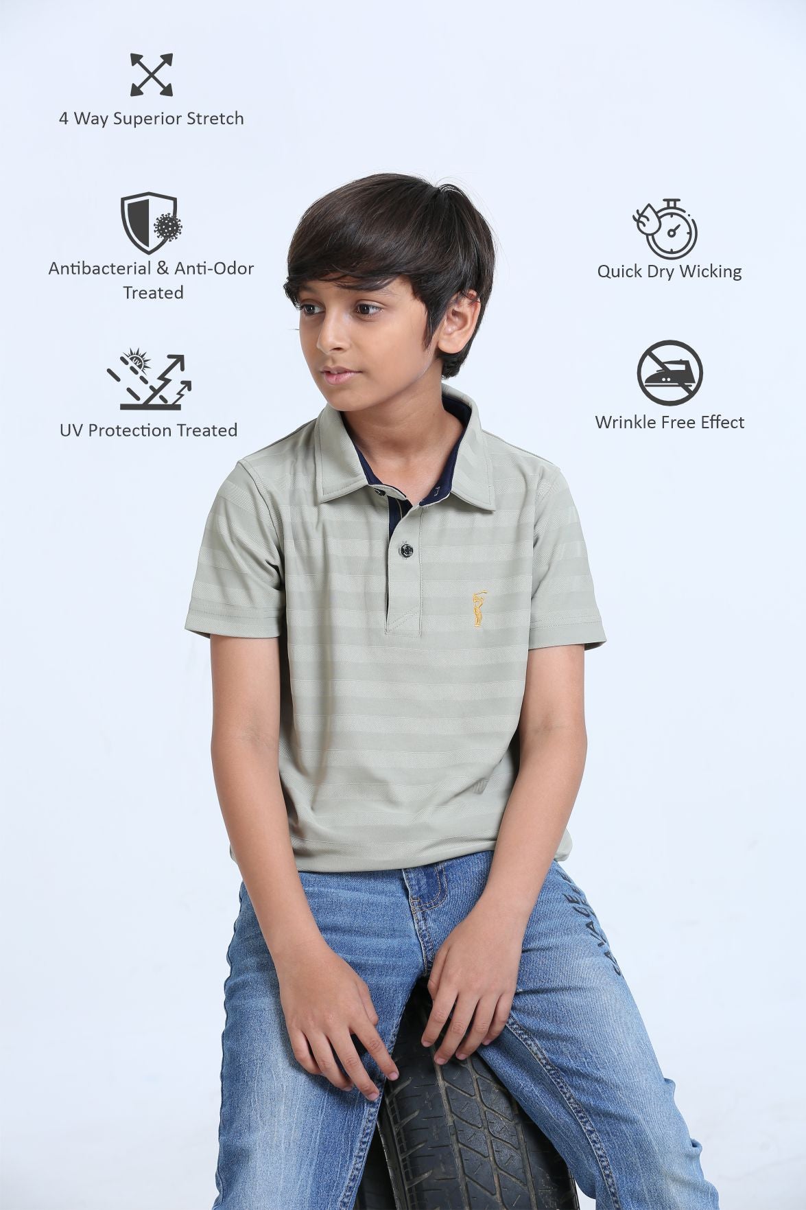 Moose Grey Sublimation Stripes Polo T-Shirt