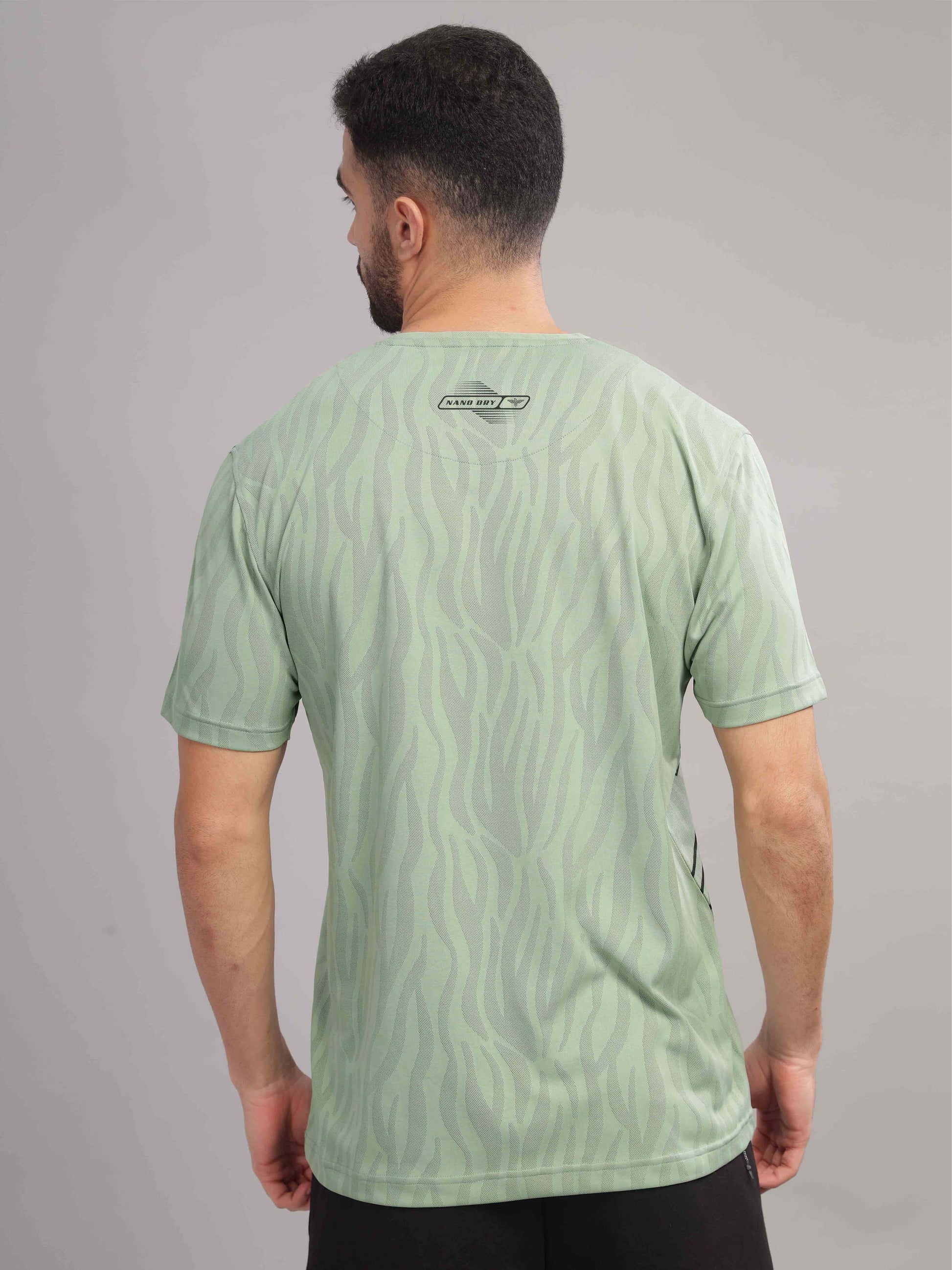 Green Printed Active Round Neck T Shirts for Men