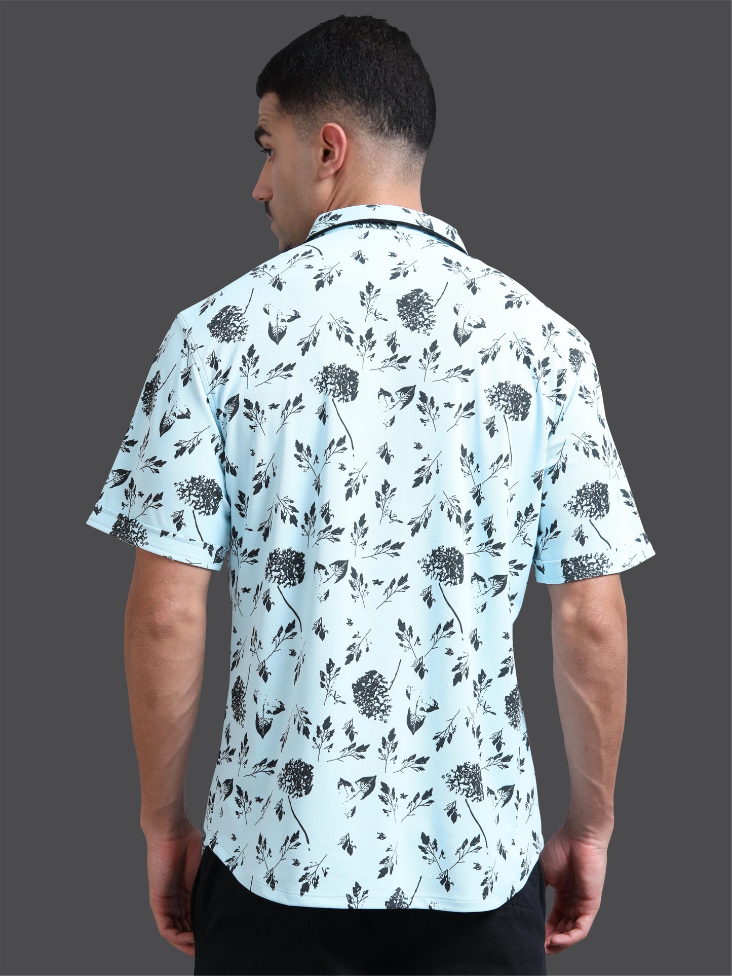 Ice Blue Men's Leaf Printed Half Sleeve Shirts