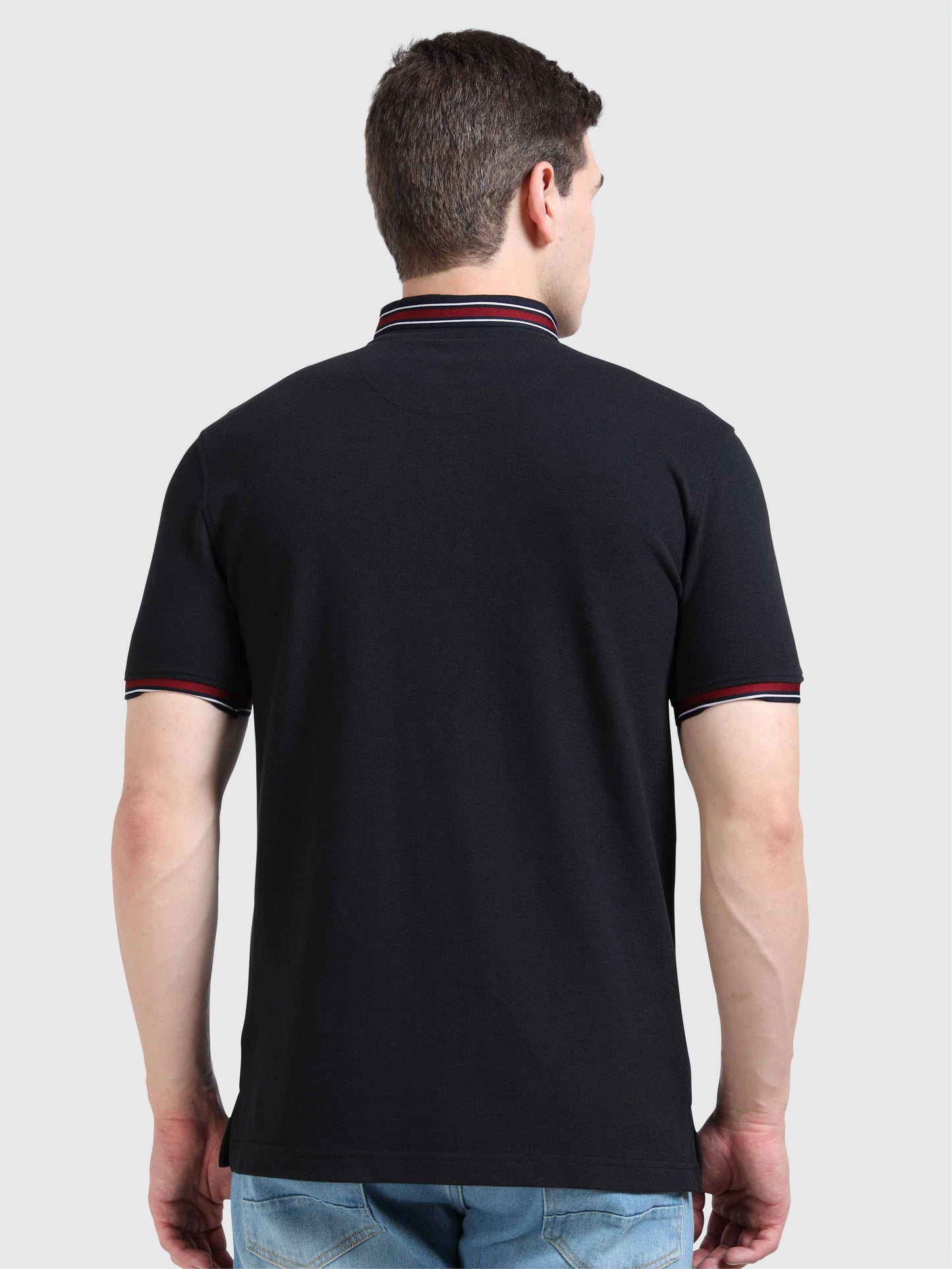 Men Black Chinese Collar Premium Cotton Polo T-shirt  | Stretchable   |  Feather touch feel  |  Sustainable  |  Breathable | Light Weight