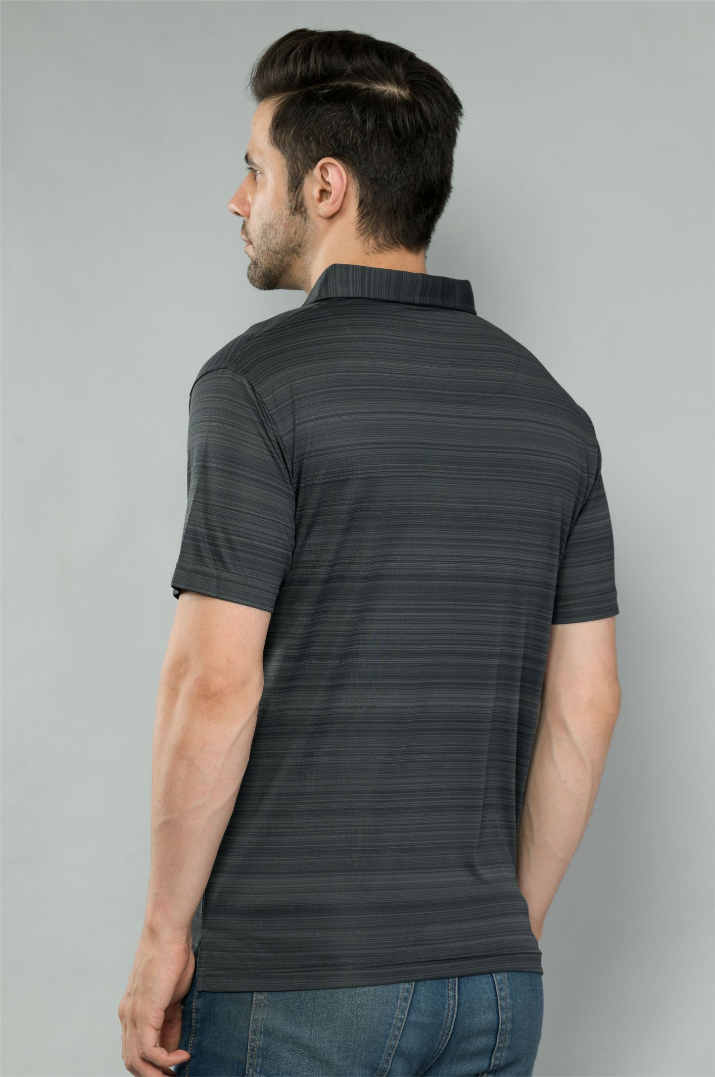 Black Men's Barcode Weave Golf Polo T-Shirt | Quick Dry | Stretchable | UV Protected | Wrinkle & Odour-Free