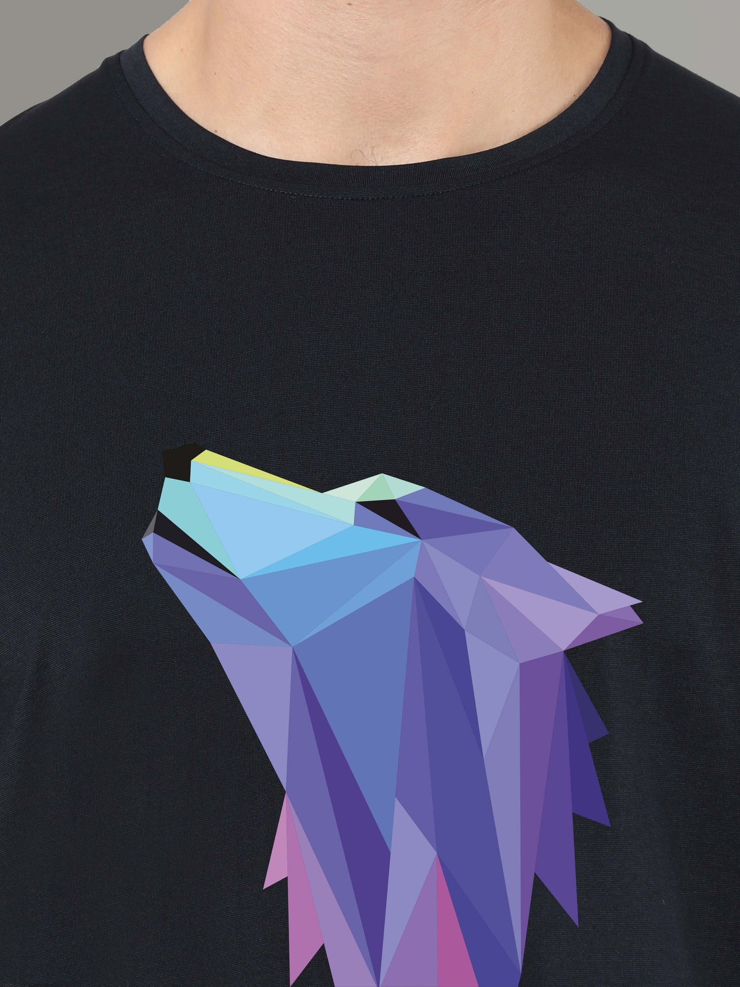 Black Fox Print Men’s Round Neck T Shirts