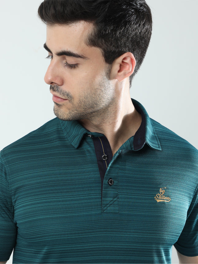 Peacock Green Men's Barcode Polo T Shirt