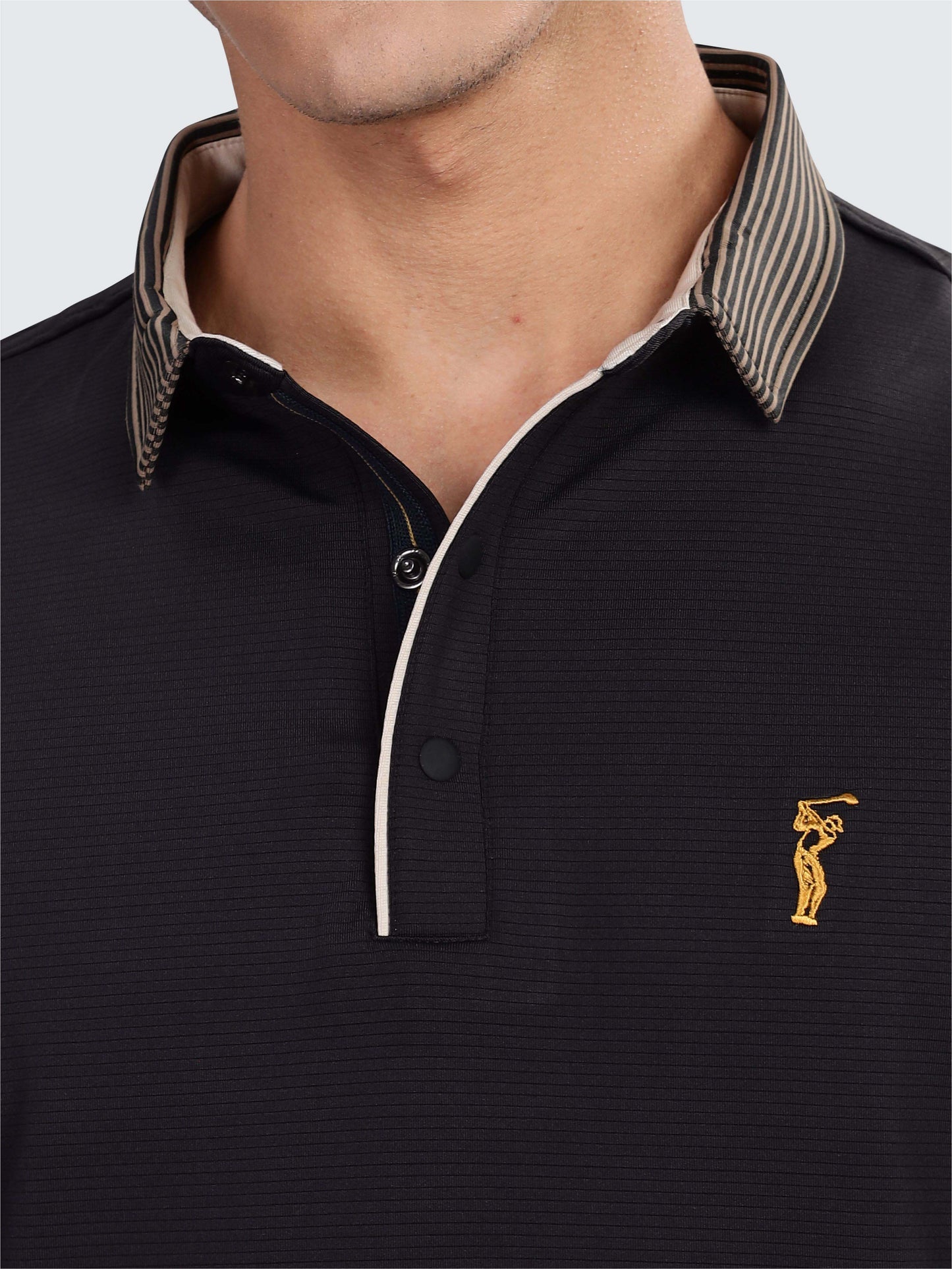 Men Premium Ultra Stripes Polo T-Shirt - Black | Feather Touch Feel | Light Weight | Stretchable | Sustainable