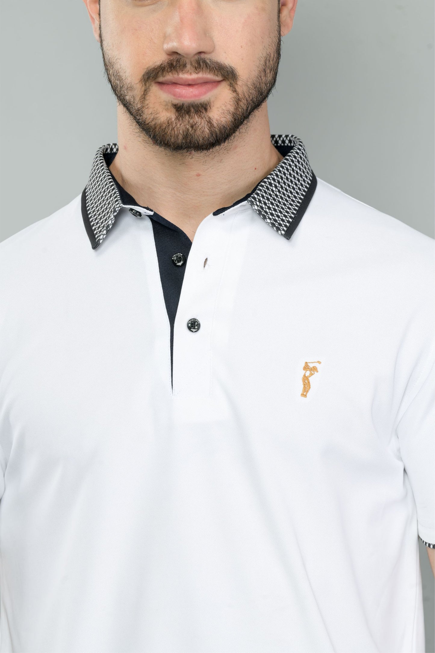 White Men's Jacquard Collar Polo T-Shirt | Quick Dry | Stretchable | UV Protected | Wrinkle & Odour-Free