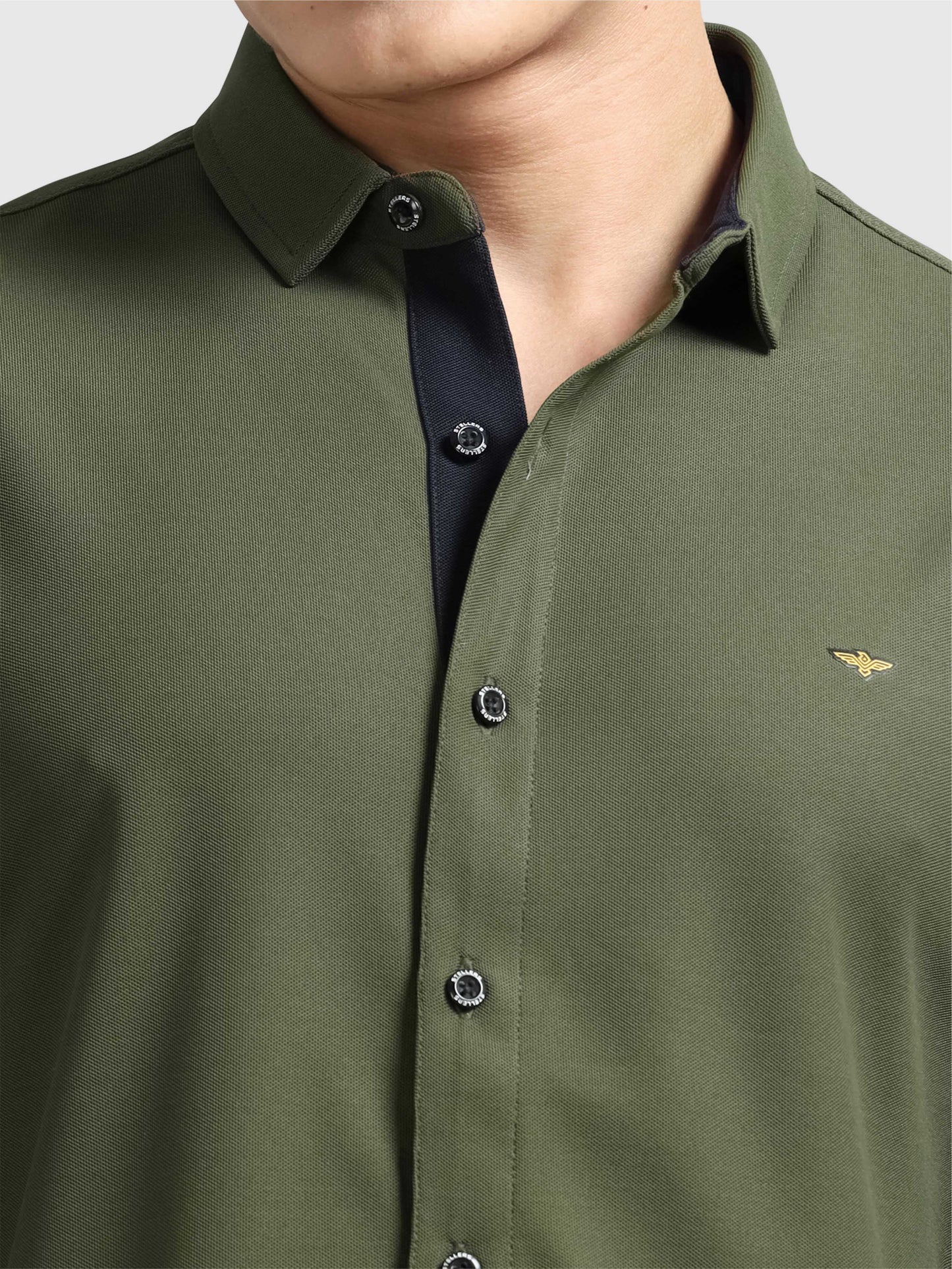 Olive Green Men's Premium Nano-Dry Shirts | Stretchable | Wrinkle-Resistant |