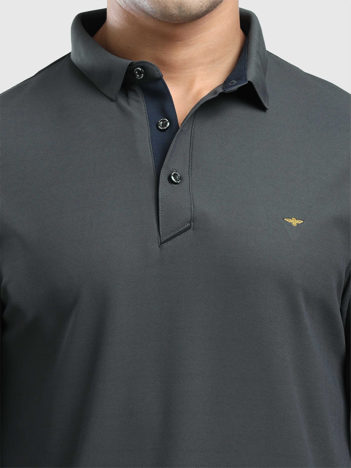 Men's Dark Grey Full Sleeve Polo T-Shirt