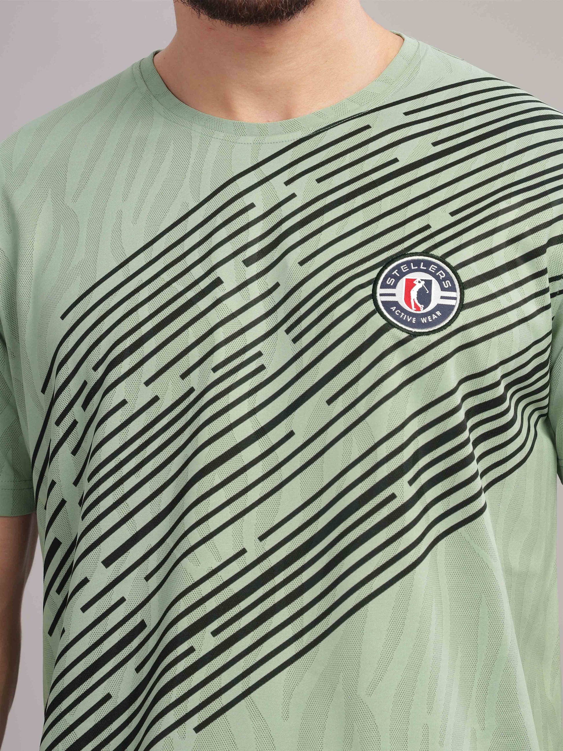 Green Printed Active Round Neck T Shirts for Men