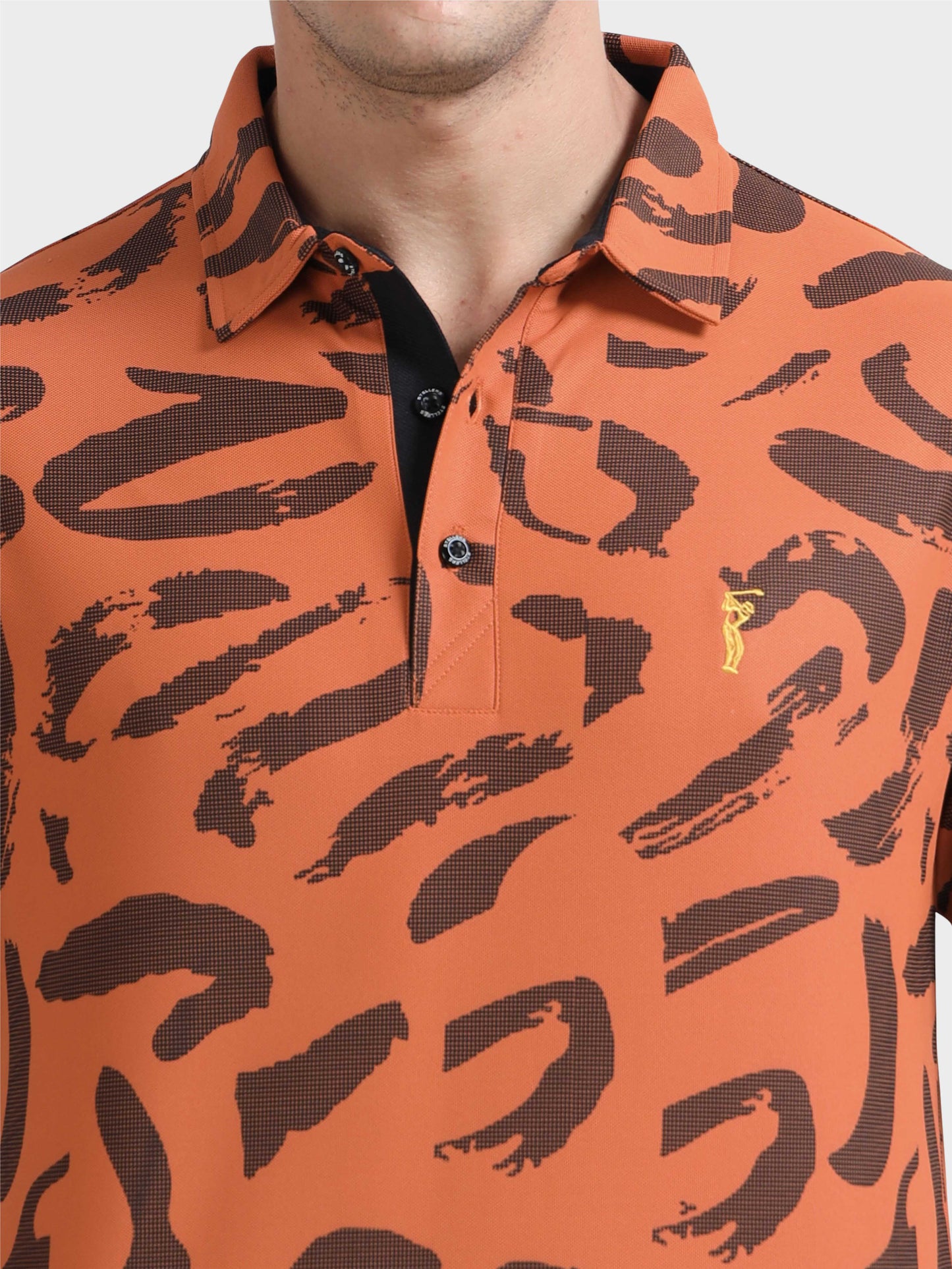 Orange Camousquare Printed Polo T Shirt for Men