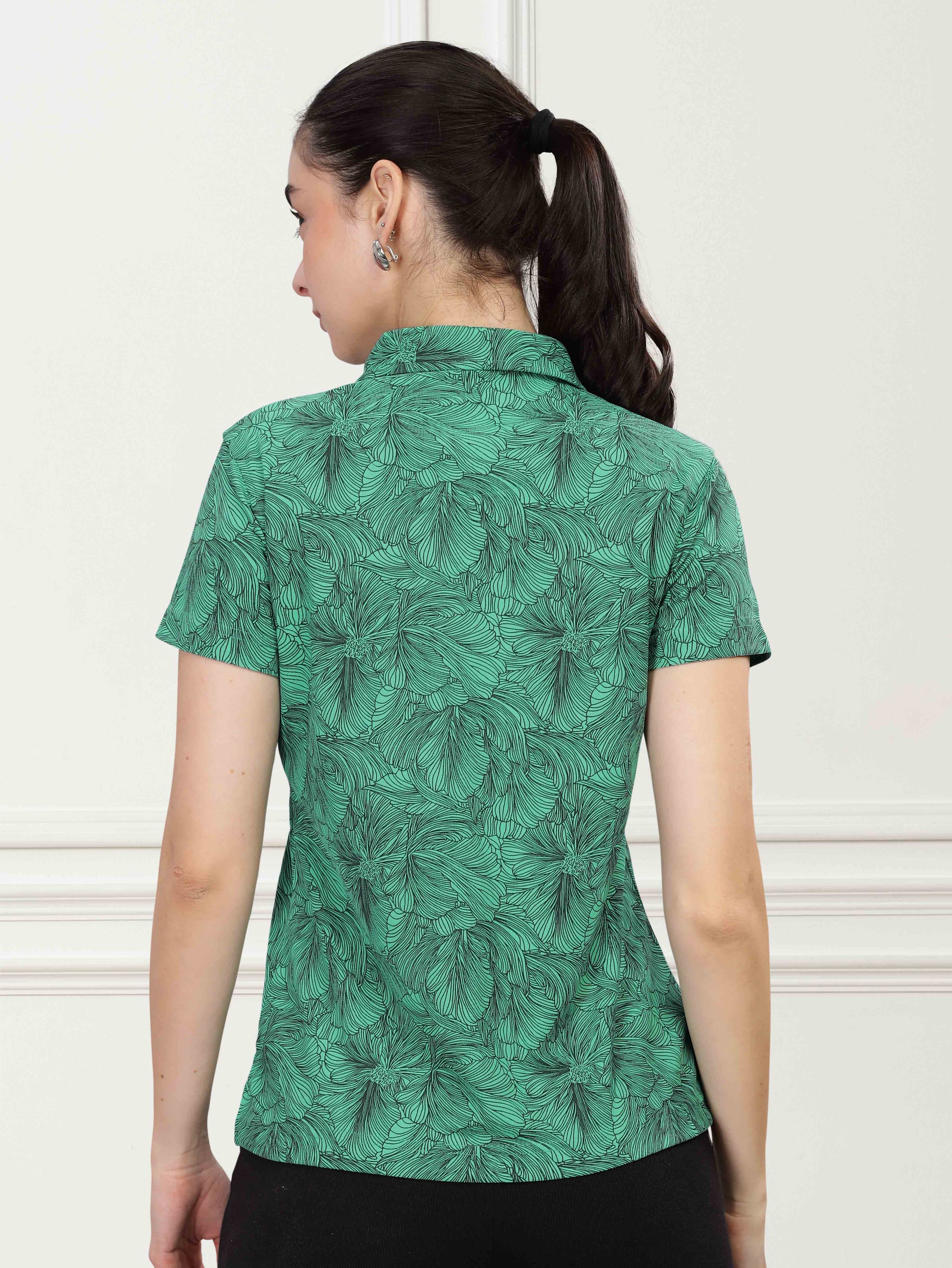 Green Women's Printed Polo T Shirt