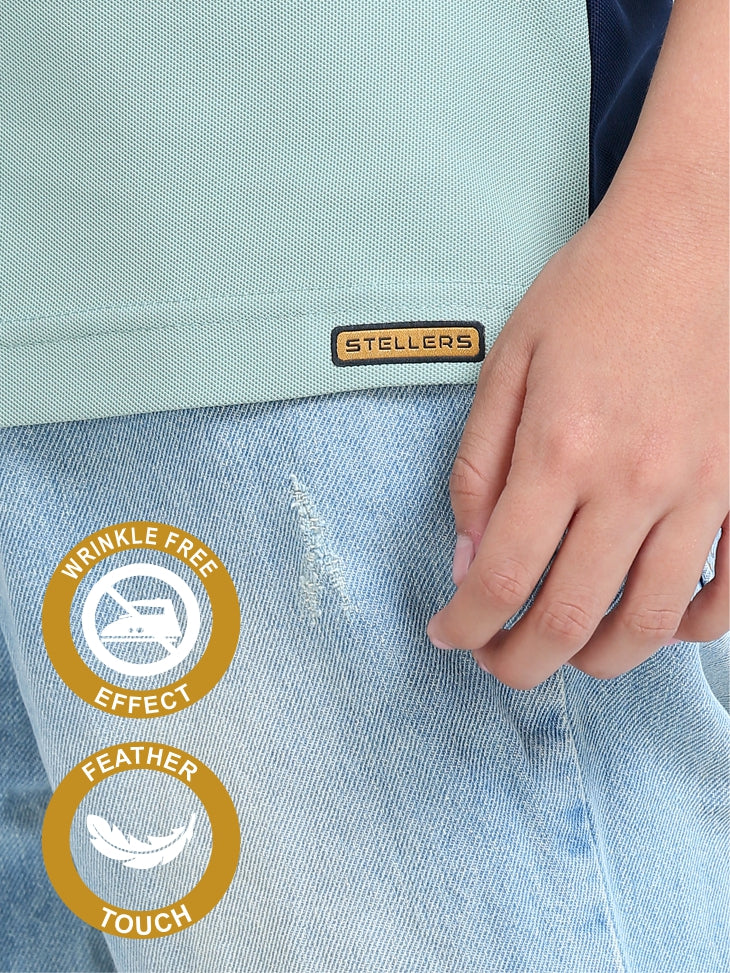 Navy Blue Cross Panel Boy's Polo T-Shirt