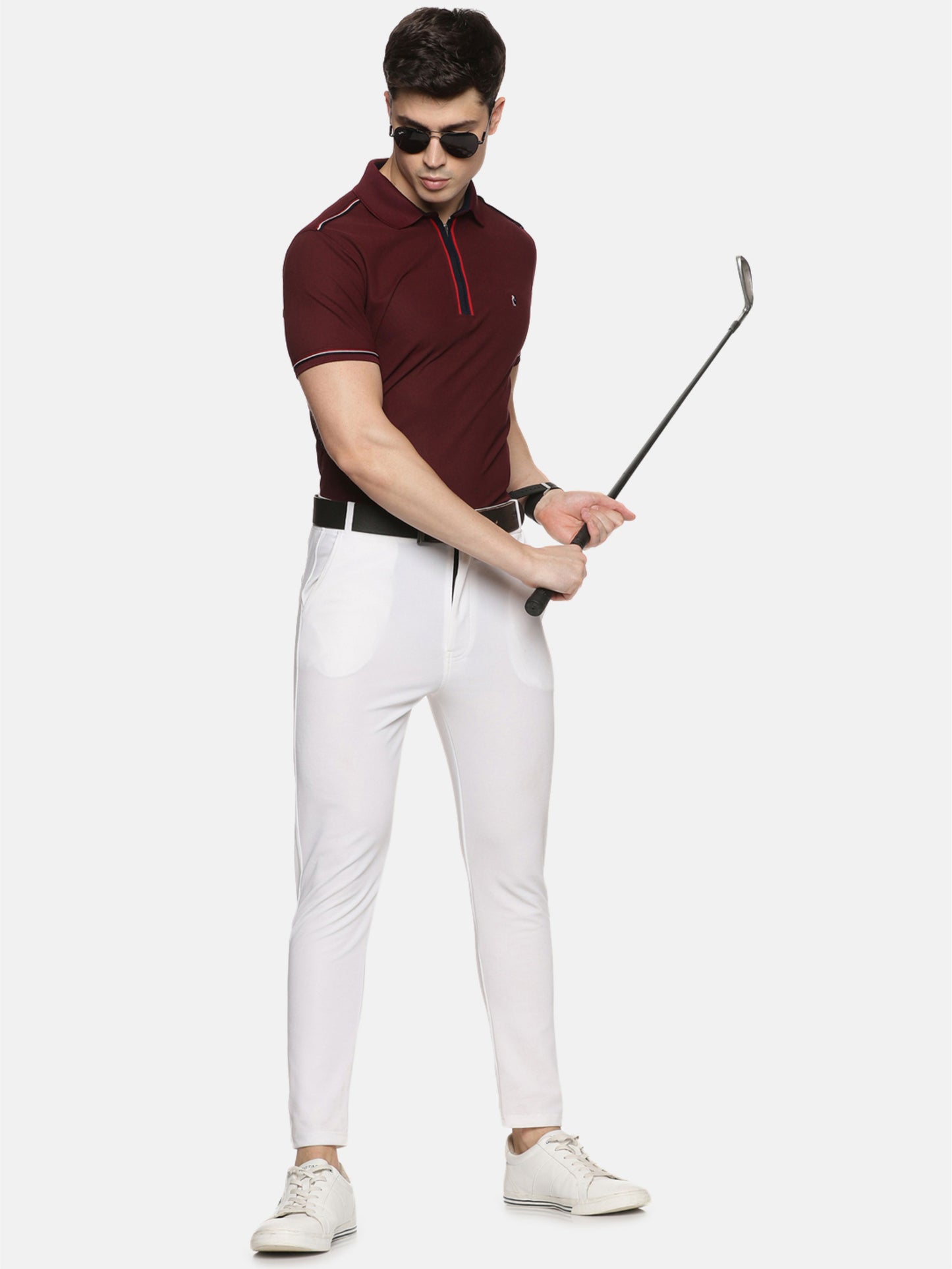 Wine Men's Zipper Placket Polo T-Shirt | Quick Dry | Stretchable | UV Protected | Wrinkle & Odour-Free