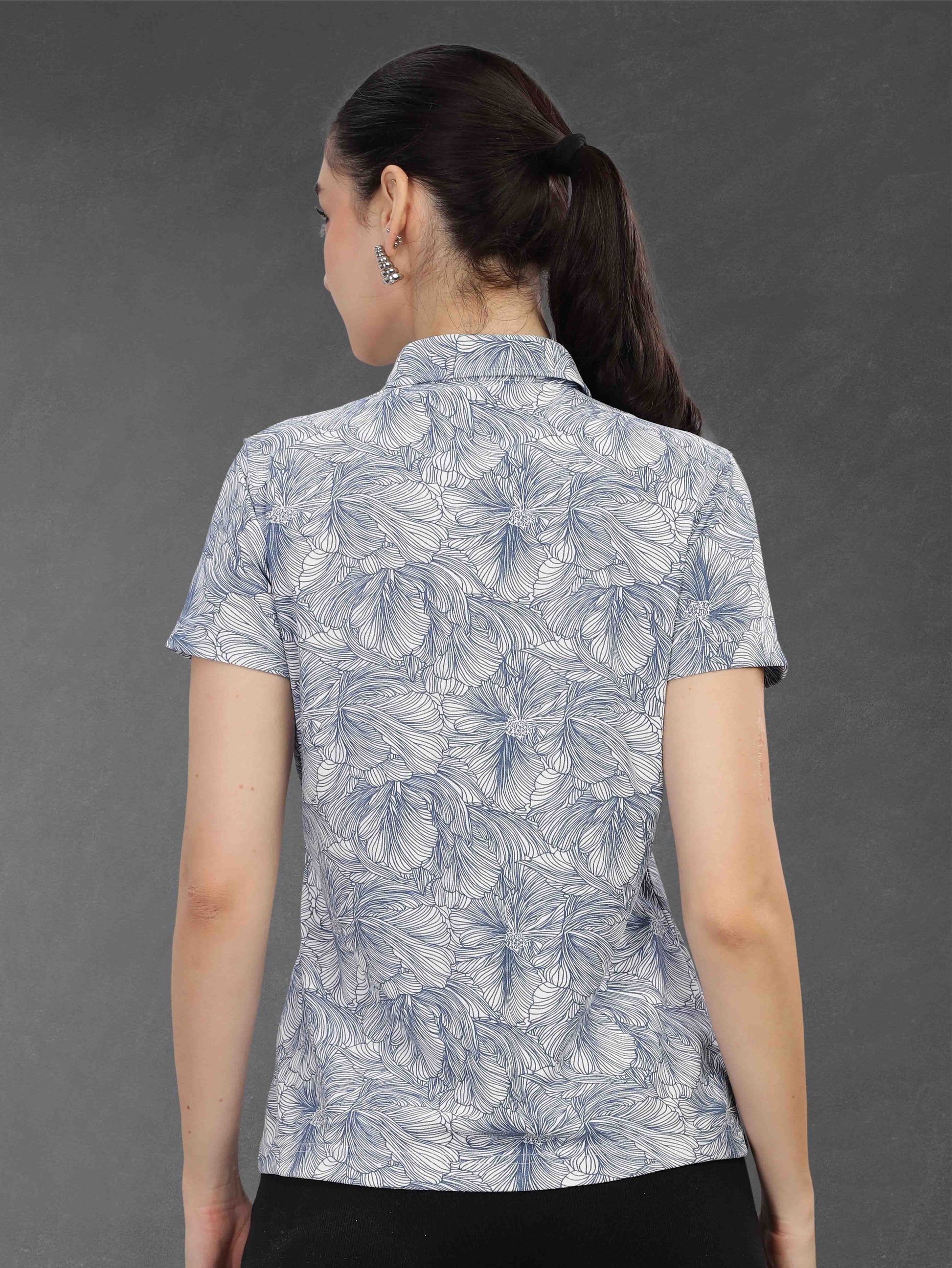 White Women's Printed Polo T Shirt
