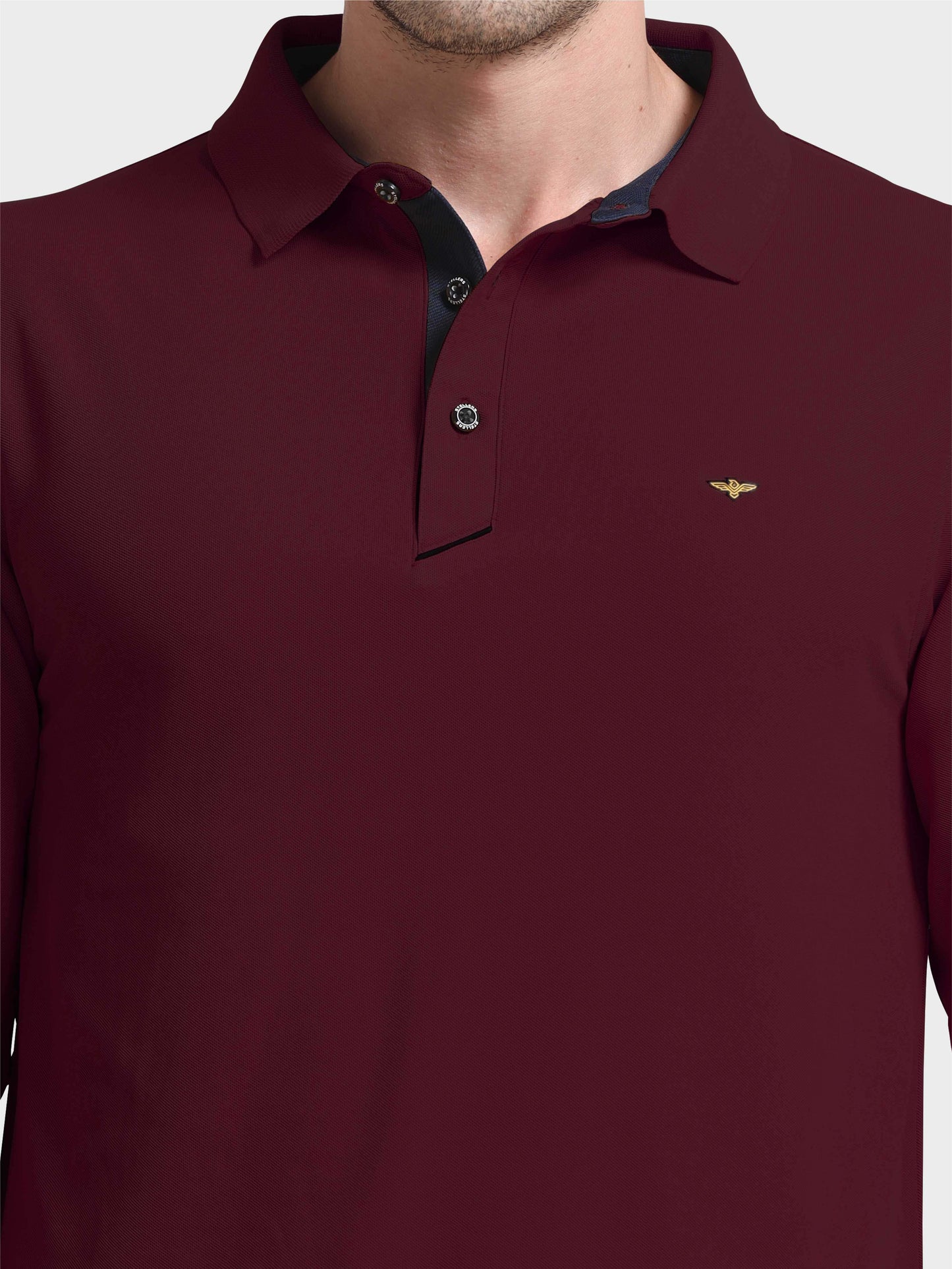 Men's Full Sleeve Polo T-Shirt - Maroon | Feather Touch Feel | Odour Resistant | Wrinkle Free | Quick Dry | Stretchable | Anti-Static | UV Resistance |
