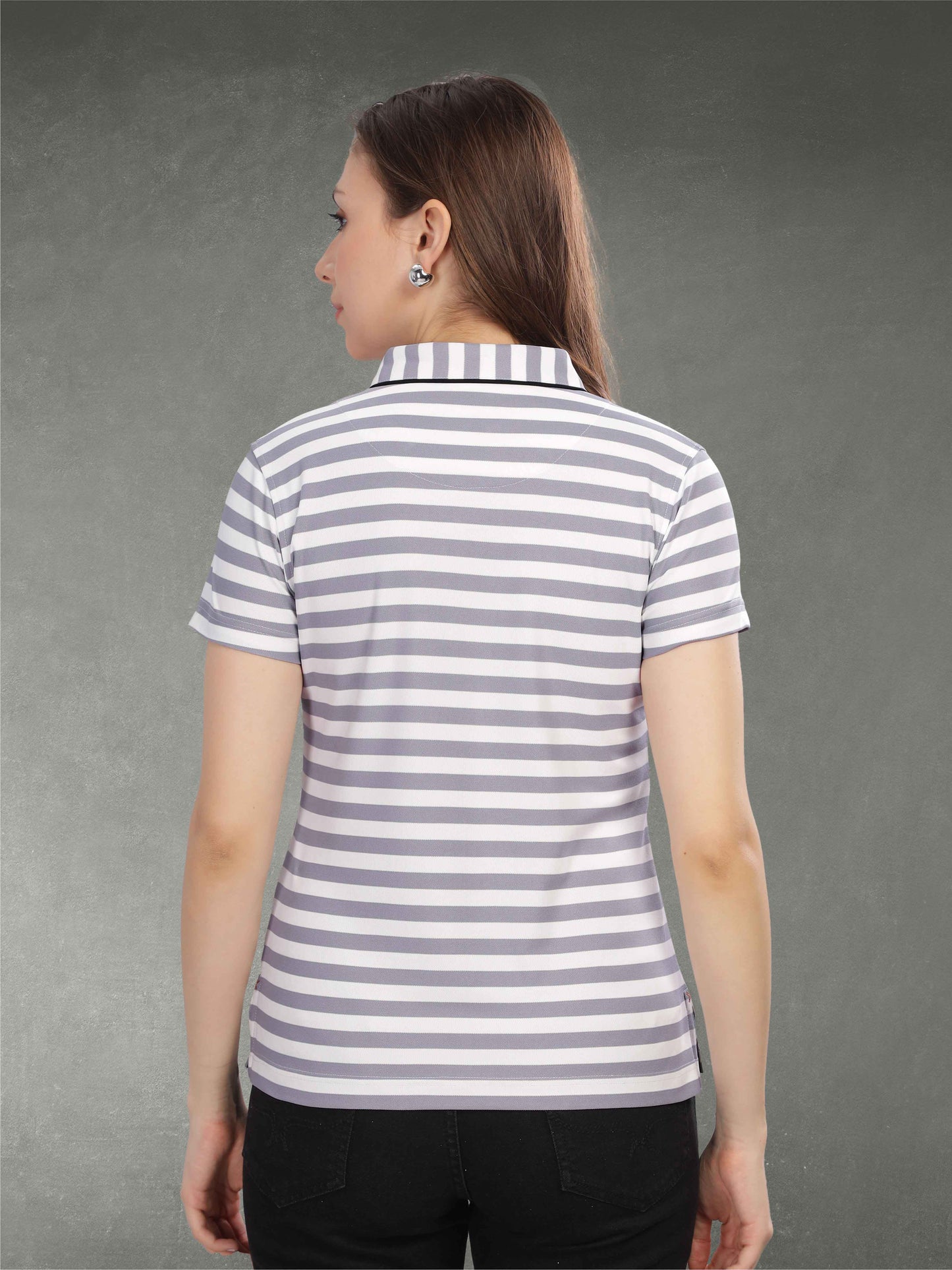 Light Purple Women's Stripes Polo T Shirt