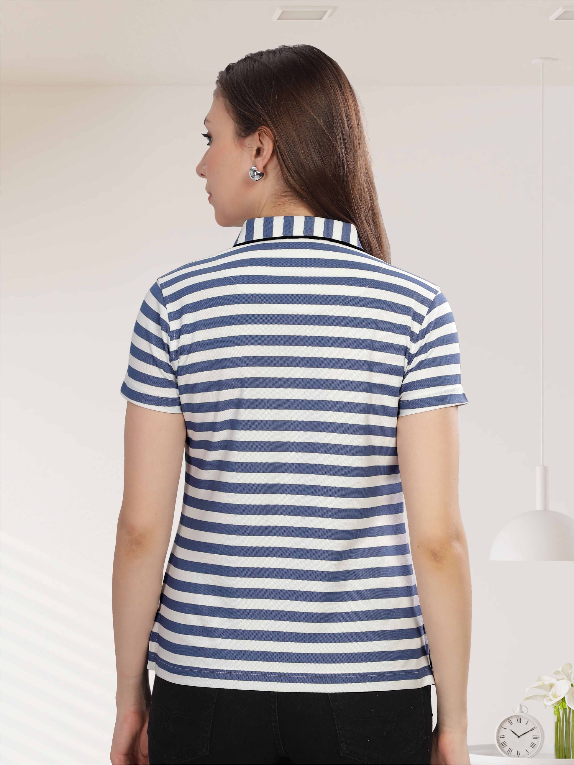 Deep Purple Women's Stripes Polo T Shirt