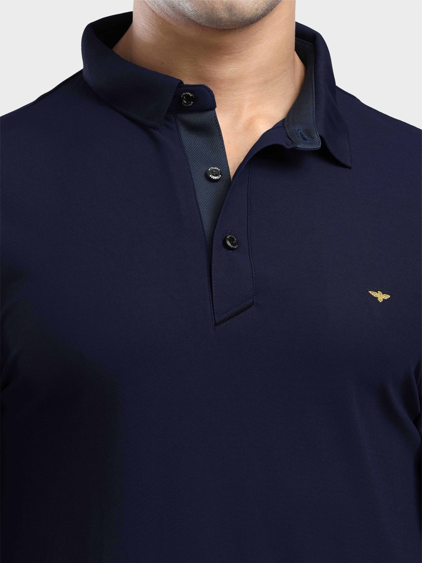 Men's Full Sleeve Polo T-Shirt-Navy Blue| Feather Touch Feel | Odour Resistant | Wrinkle Free | Quick Dry | Stretchable | Anti-Static | UV Resistance |