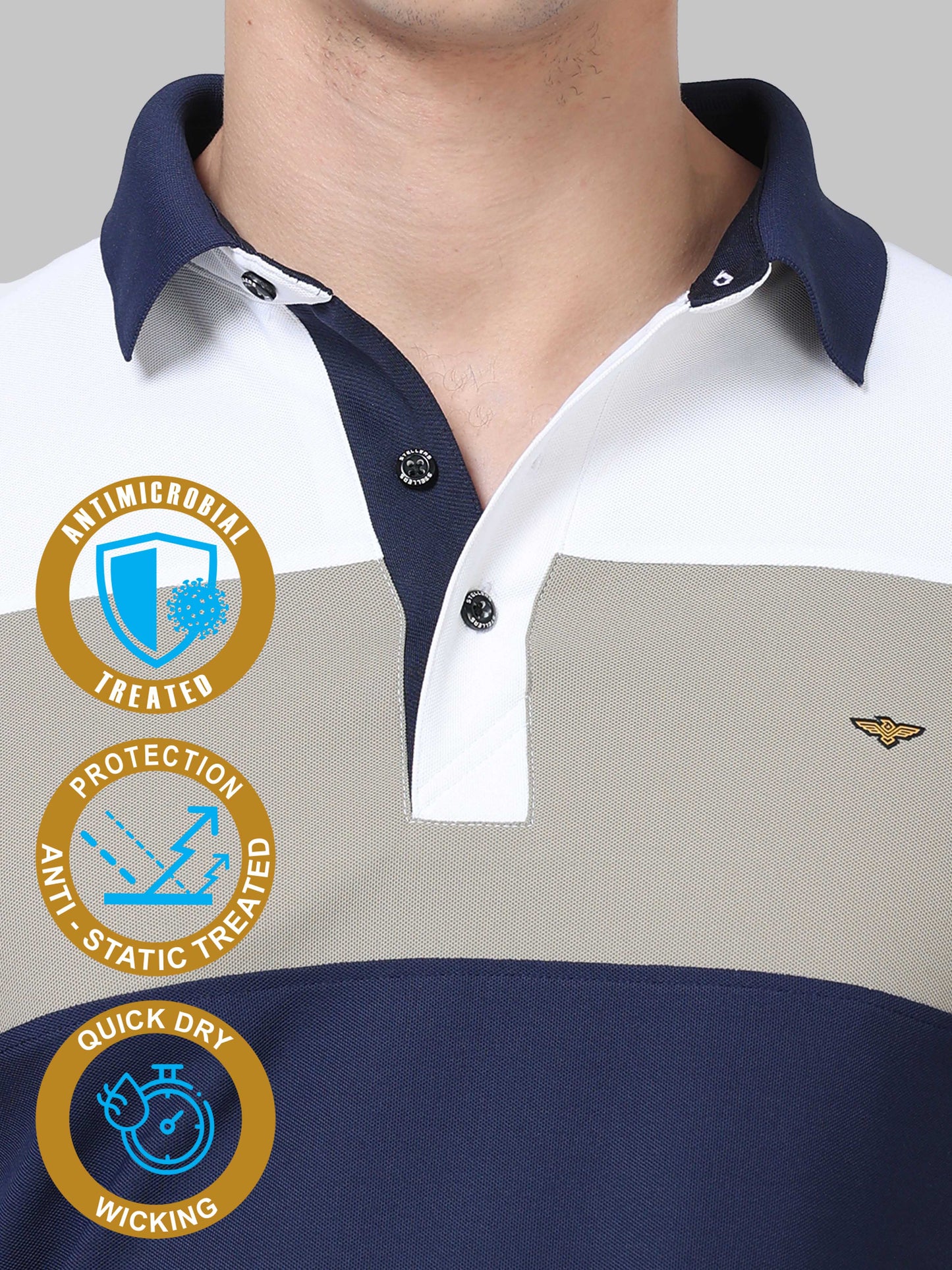Center Panel Golf Polo T Shirt for Men