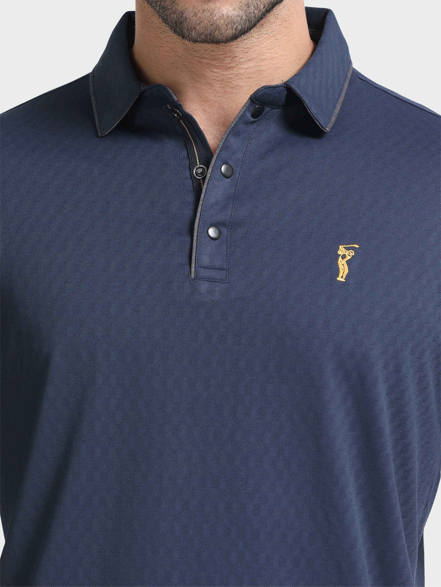 Men Self-Checked Regular Fit Polo T-shirt | Odour Resistant | Wrinkle Free | Quick Dry | Stretchable | Anti-Static