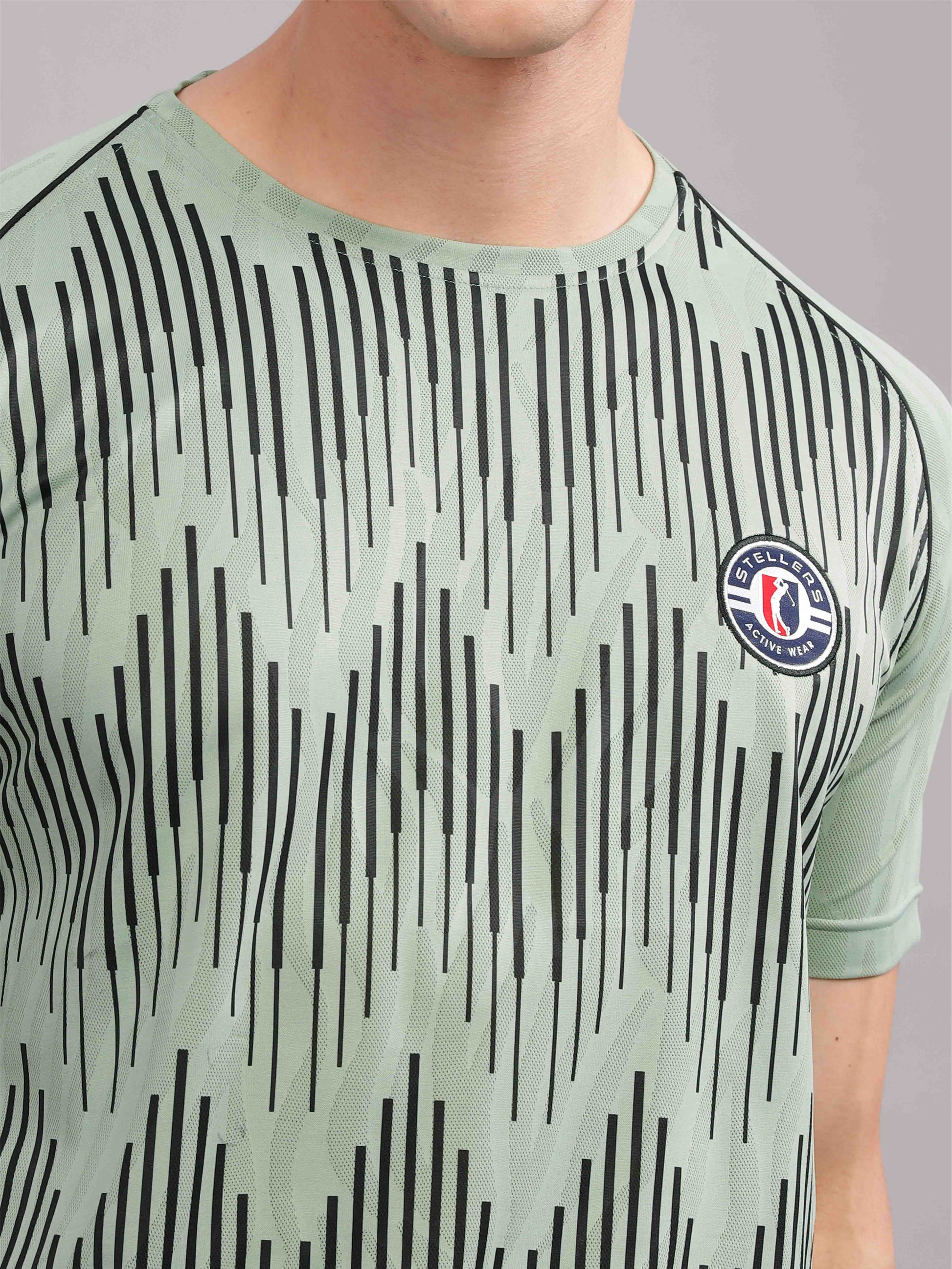 Misty Green Printed Active Round Neck T Shirts for Men