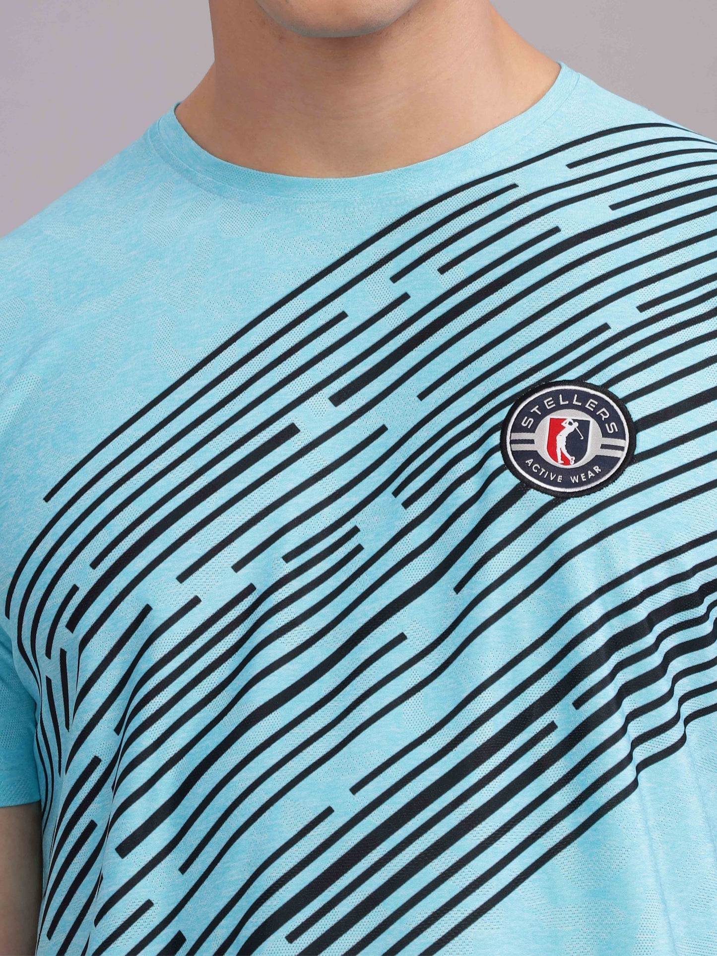 Turquoise Mens Printed Round Neck Active Wear T-Shirt