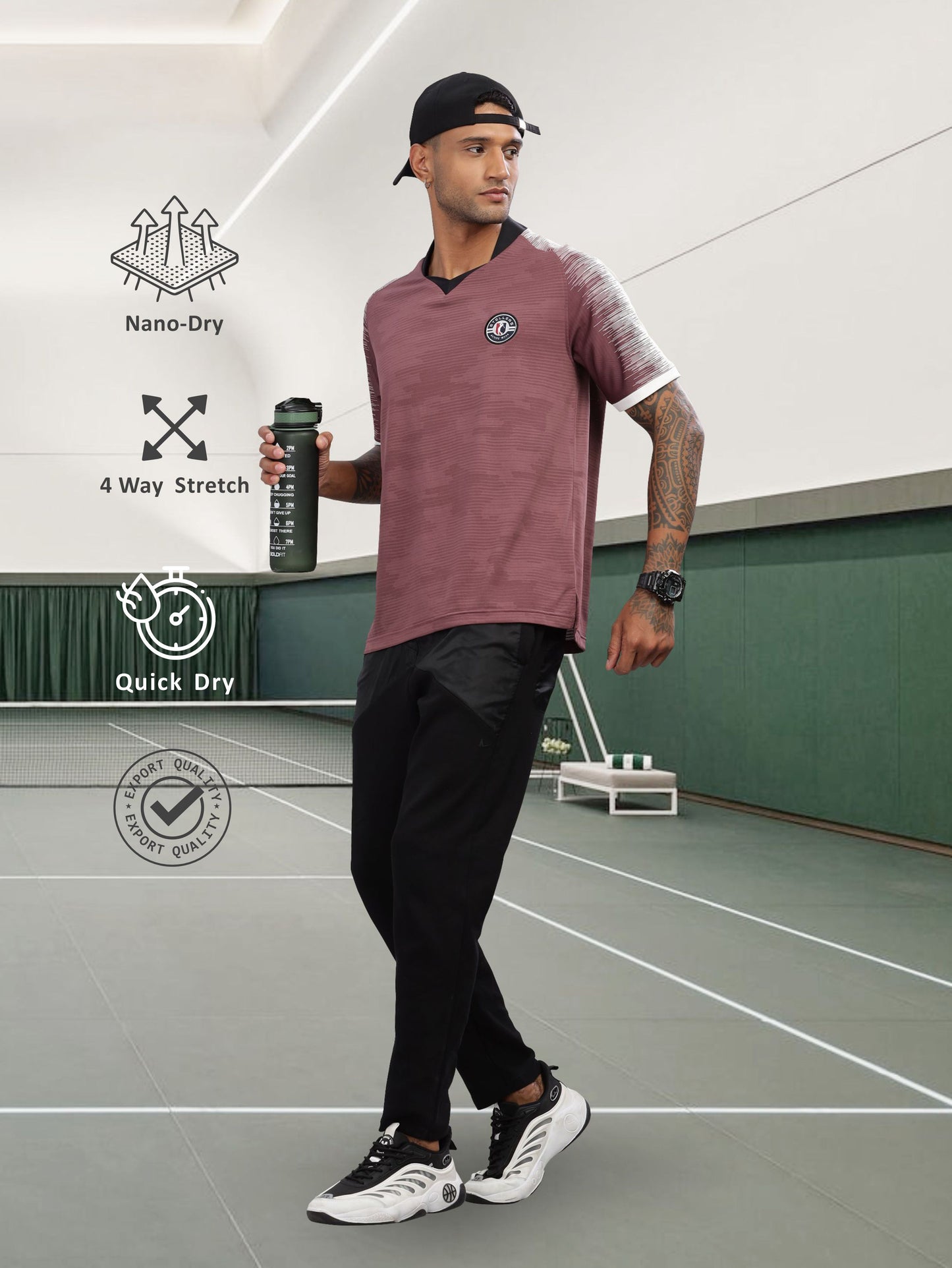 Mauve Mens Printed Active Wear T-Shirt